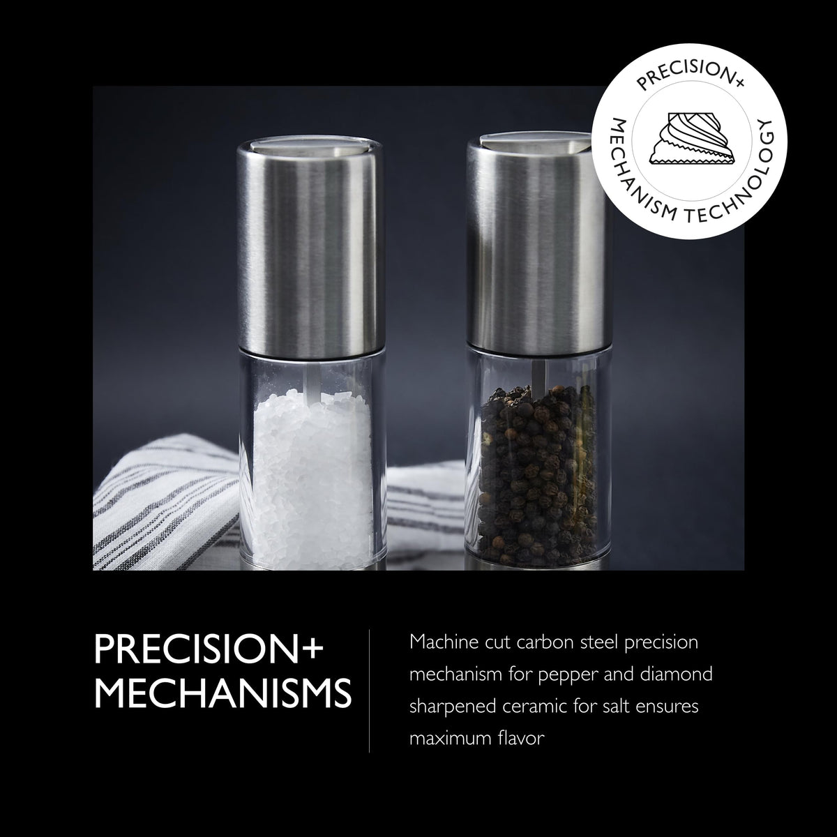 Cole & Mason Oslo Precision Salt & Pepper Grinder Set - Refillable Spice Mills - Salt Mill with Diamond Cut Ceramic Mechanism - Pepper Grinder with Carbon Steel Mechanism