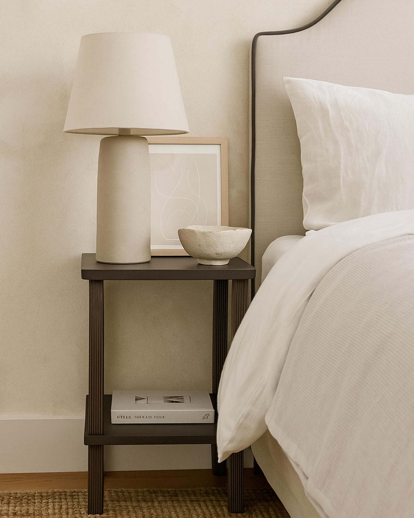 Retrograde Nightstand Side Table with Fluted Legs and Real Wood, for Night Stand, End Tables Living Room, Plant Stand Indoor, Nursery, Narrow Furniture, 2-Tiers, Easy Assembly, Dark Brown