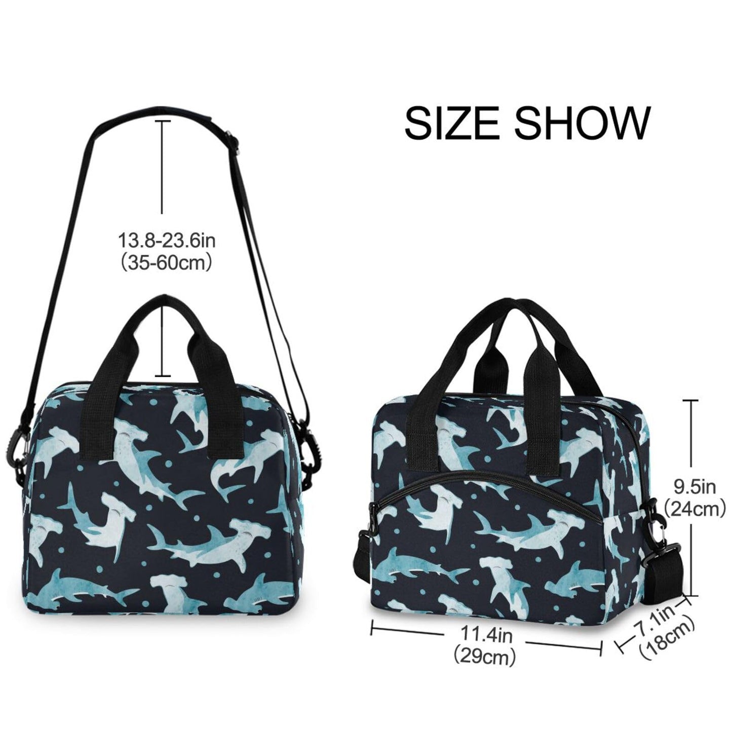 PJGINUIUA Lunch Bag for Women Men Lunchbox Organizer, Hammerhead Shark Leakproof Lunch Cooler Tote with Shoulder Strap for Kids Adult Insulated Thermal Bag for Work School Picnic Beach