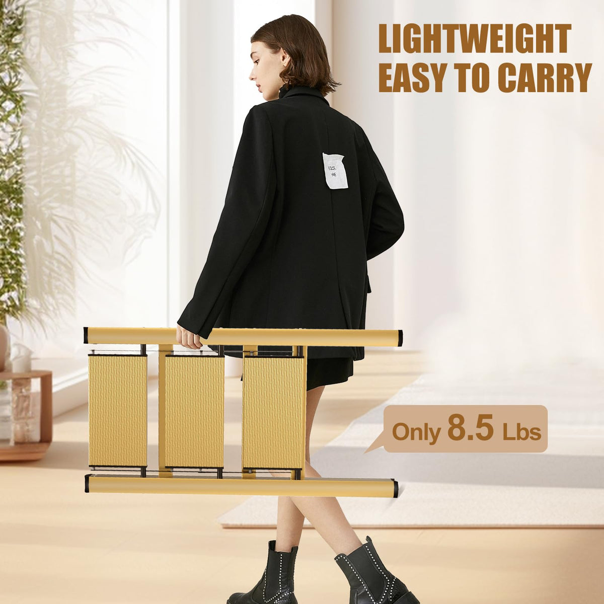 hismocal Foldable 3 Step Stool for Closet/Kitchen-Aluminium Gold Step Ladder Stools, Folding 330lbs Lightweight Ladders with Anti-Slip Wide Pedal, Portable Kids/Adults