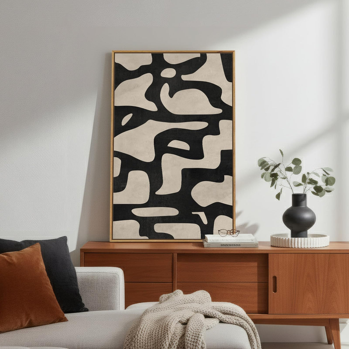 Framed Neutral Abstract Wall Art, Large Modern Canvas Prints Paintings Artwork for Walls, Minimalist Black and Beige Pictures for Living Room, Bedroom, Hallway, Home Office Wall Decor 24x36 In