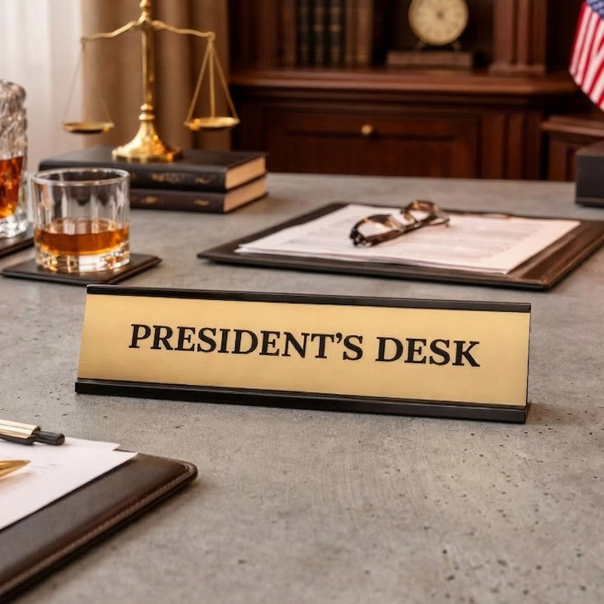 Signs ByLITA President's Desk Office Decoration Gift Black Frame Desk Sign (2x8")