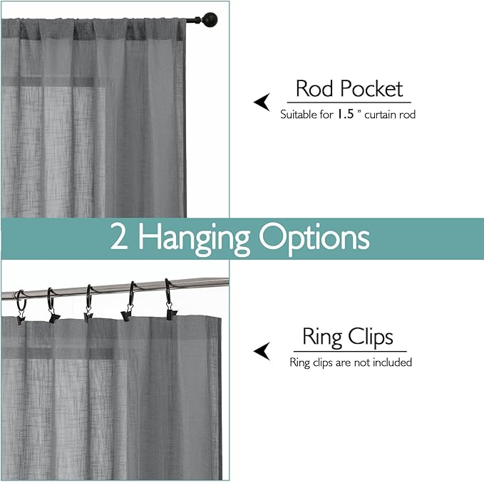 Chyhomenyc Charcoal Grey Semi Sheer Curtains 84 Inches Long 2 Panels Set