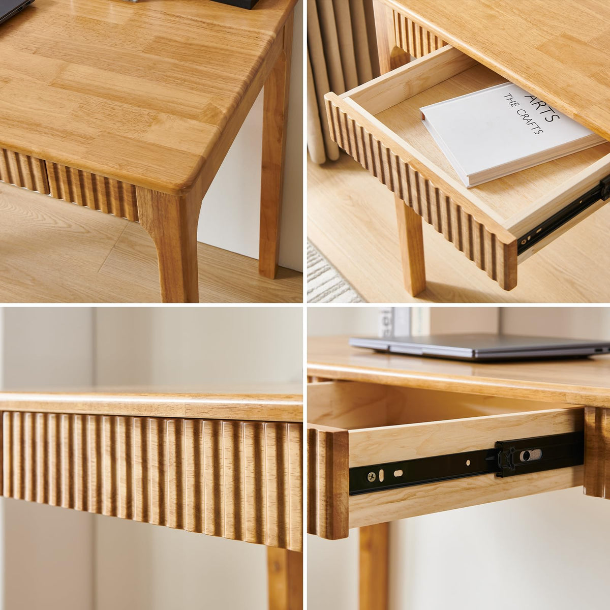 JTYP Solid Wood Desk with Drawers, Light Wood Desk for Small Spaces, Small Writing Desk for Bedroom, Gaming Study Home Office Wooden Desks for Work, 39 inch Wood Computer Desk