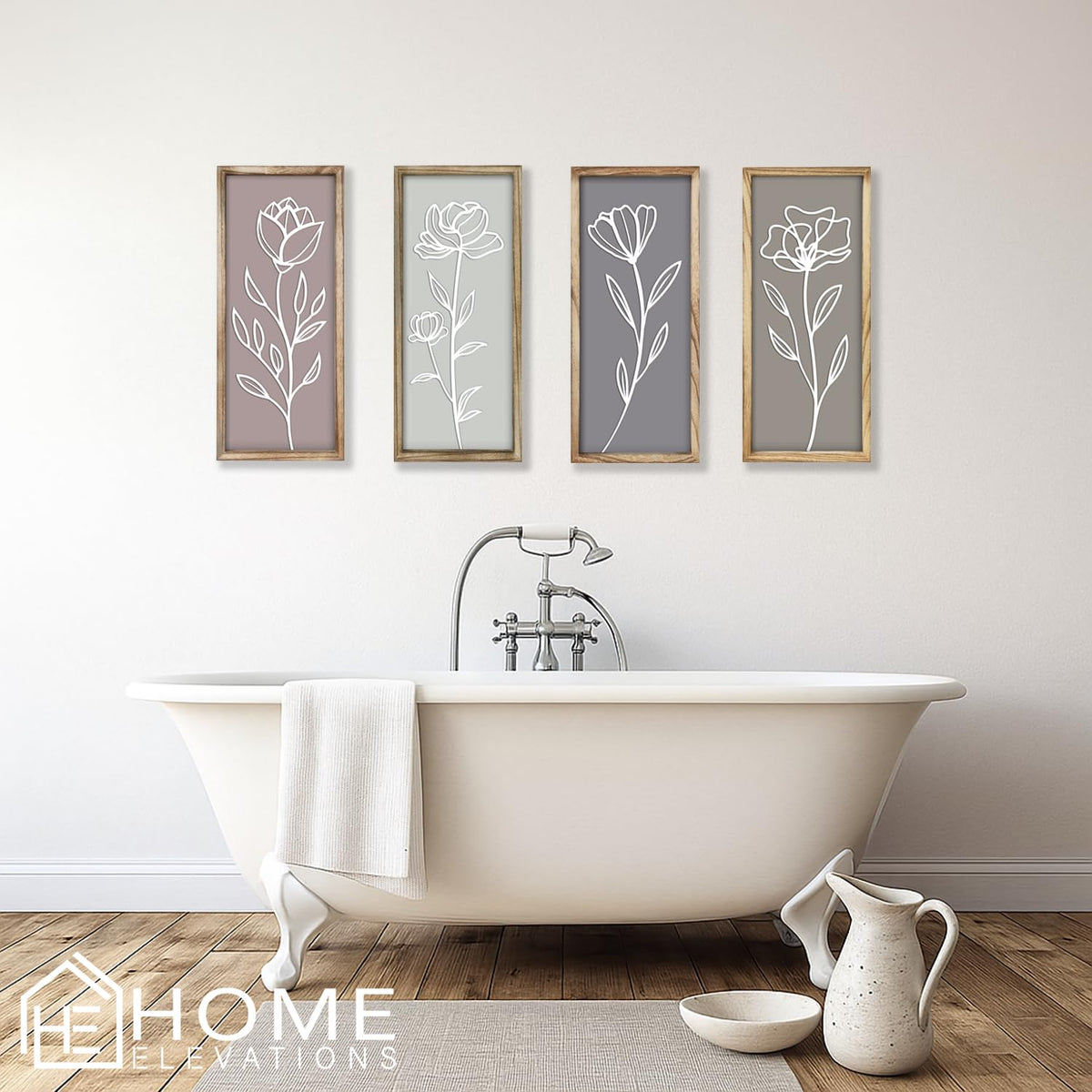 Product Elevations 3D Bathroom Art Set of 4 – Wooden Framed Wall Art for Living Room, Bedroom, Dining, Office, & Kitchen – Boho Botanical Wall Hanging Decor – Modern Farmhouse Home Decor & Luxury Gift