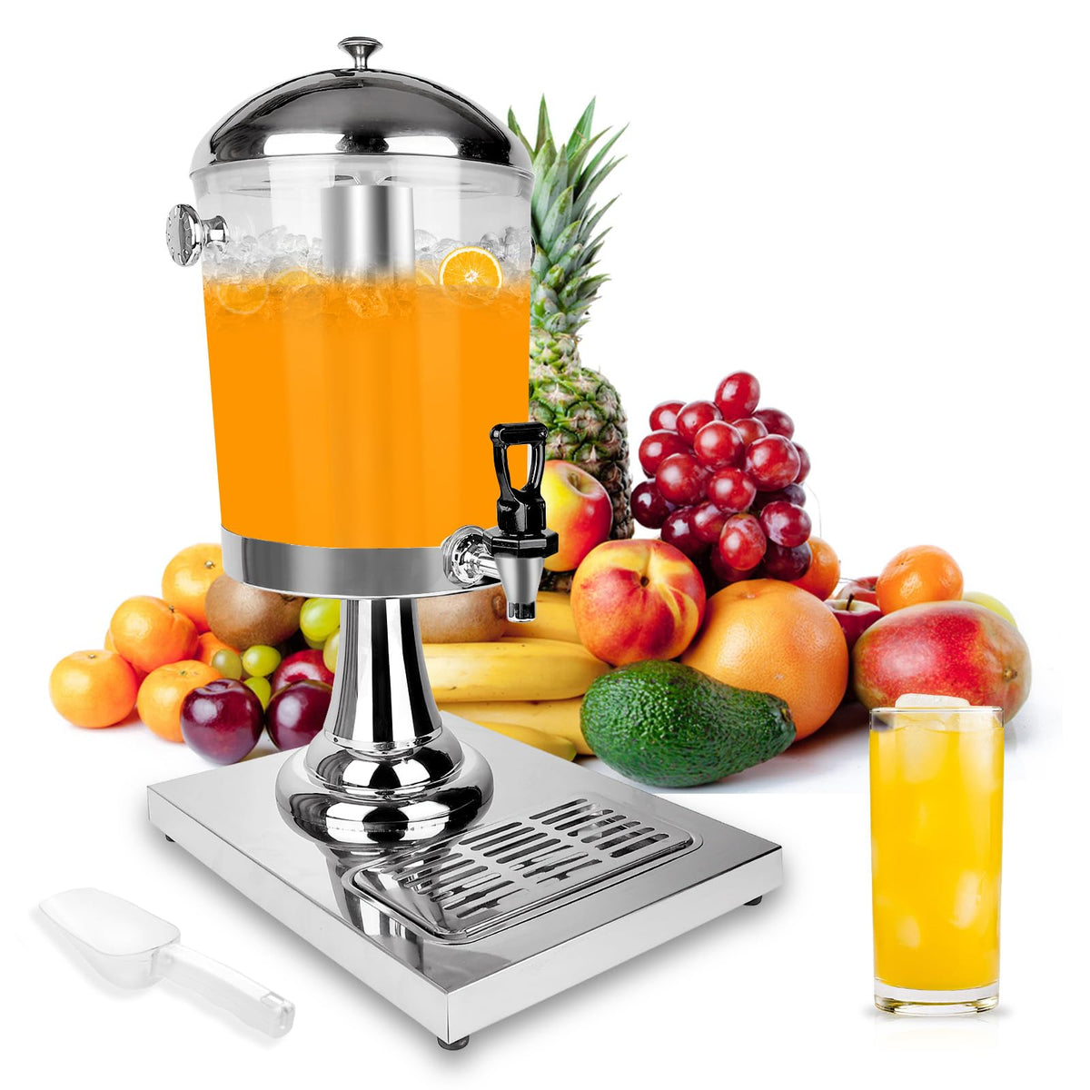Nalison Drink Dispensers for Parties, Cold Beverage Dispenser with Centre Ice Core and Drip Trays, 2.2 Gallon/8L Stainless Steel Drink Dispensers with Stand and Spigot Buffet Cold Drinks and Beer