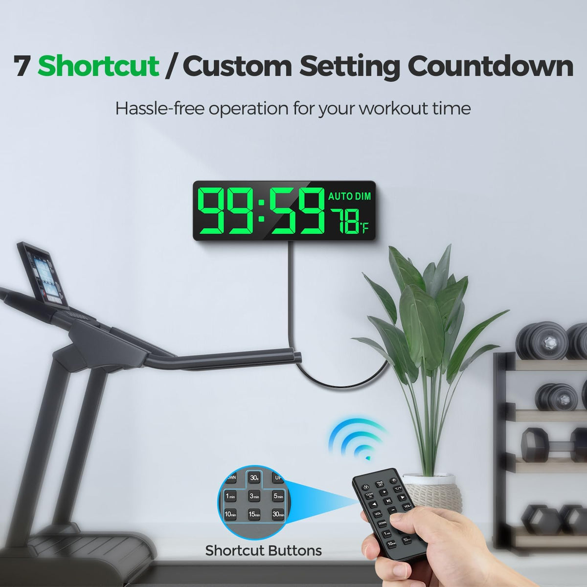 REACHER 16.5" Large Digital Wall Timer Clock with Countdown Timer, Auto Dimmer, Temperature, Remote Control, LED Wall Clock for Teacher, Classroom, Office, Home Decor, Kitchen, Gym, Living Room