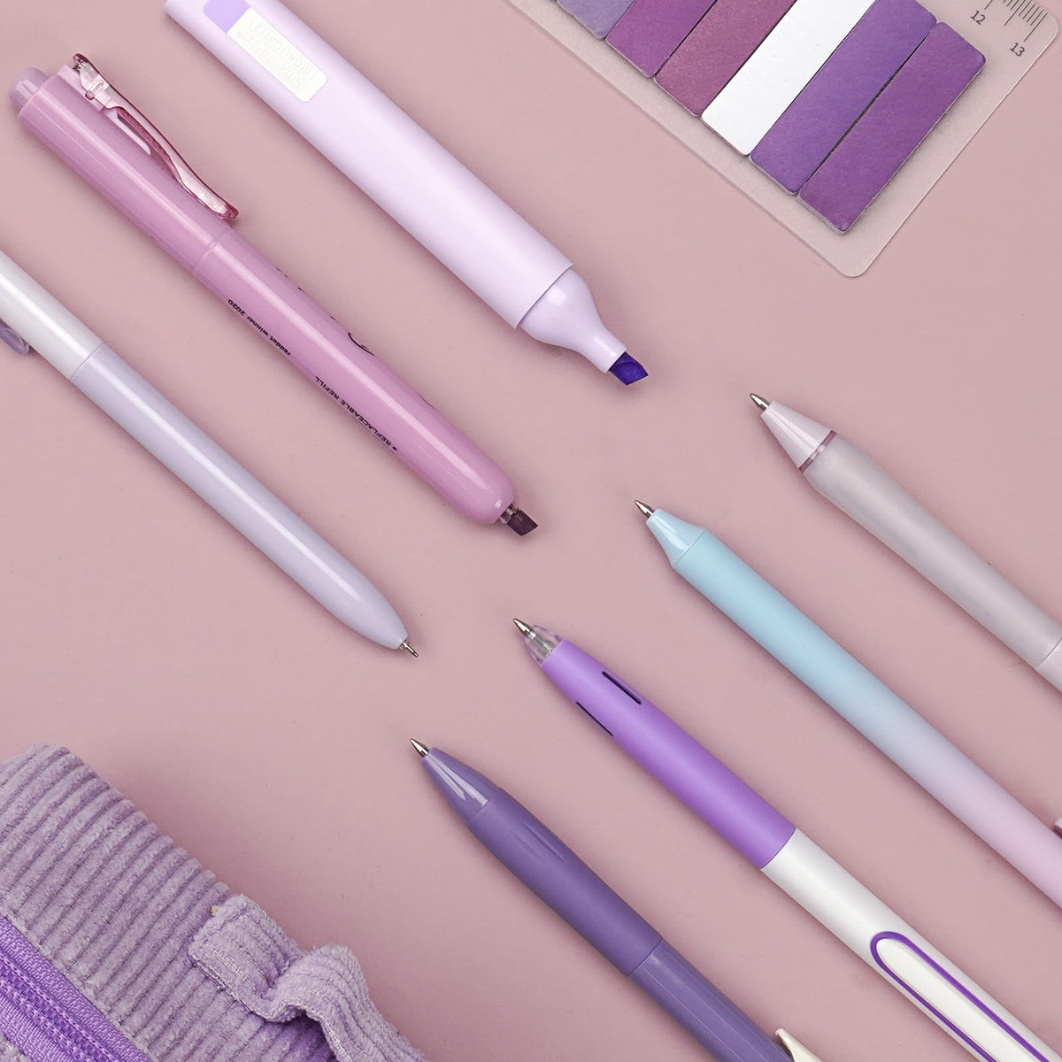 WRITECH Gel Pens Journaling Highlighters: Journal Set Aesthetic Assorted Pastel Color Ink 0.5mm Fine Point Retractable 0.7mm Black Pen Smooth Writing Drawing No Bleed 7ct (Purple)