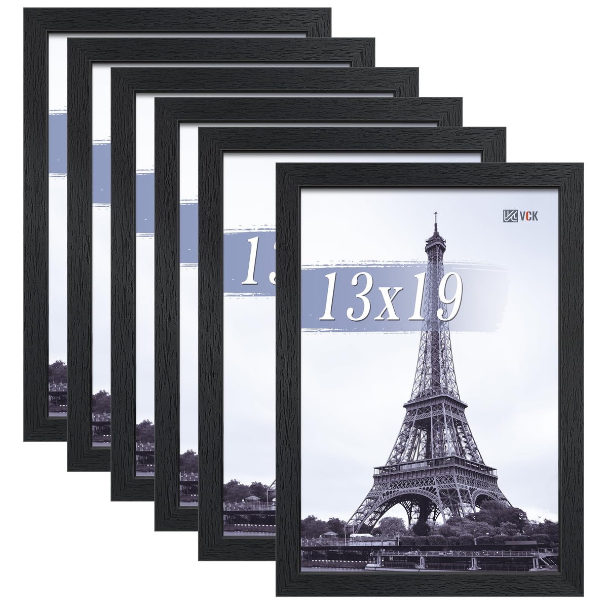 VCK 13x19 Picture Frames Black Set of 6, Wide Border Wood Poster Frame, Multi-Directional Display Family Photos, Office Prints, Studio/Gallery Artwork, Woodgrain Series, Wall Hanging