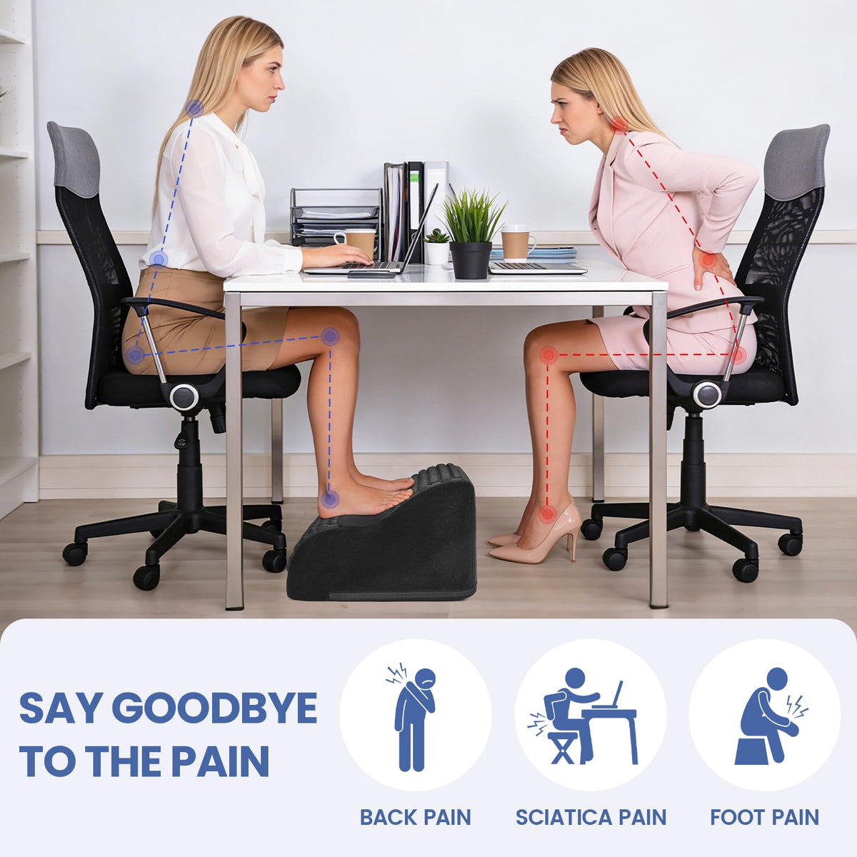 Foot Rest for Under Desk at Work, 3-Tier Foot Stool with Massage Dots and Thick High-Density Foam, Ergonomic Footrest with Washable Cover for Home and Office, Back, Legs & Hip Pain Relief, Black