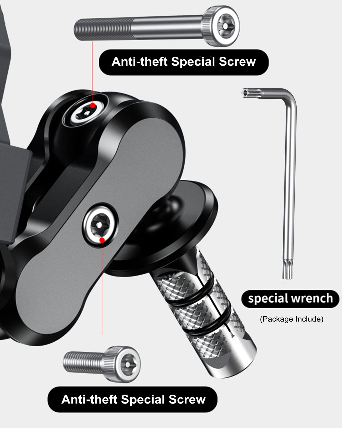 BRCOVAN Anti-Theft Motorcycle Fork Stem Phone Mount Holder with Vibration Dampener & High-Speed Secure Lock, Heavy Duty, Adjustable Size, Big Phone Friendly, Fit for 5.4-7.2'' Cellphone