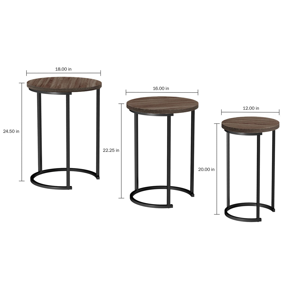 Lavish Home Nesting Tables - Set of 3 Round Side Tables for Living Room, Bedroom, or Home Office - Woodgrain-Look End Table Set - Modern Living Room Furniture (Gray/Brown)