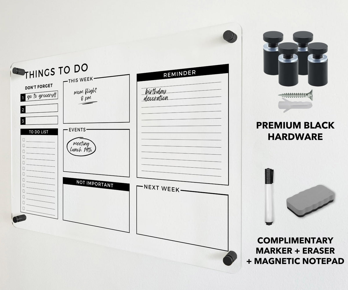 Acrylic Premium Wall Planner - Large Glass Calendar for Wall - to Do List Reminder - Large Dry Erase Board - Reusable Board for Office and Home - Dry Erase Board (18x14'' (Small))