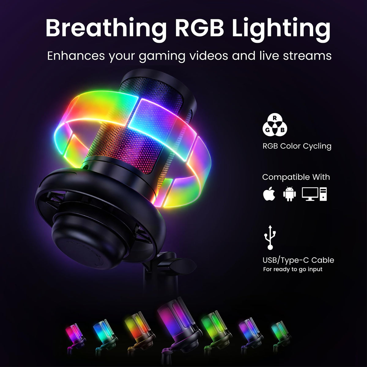 Webcam Streaming Kit with USB RGB Microphone & LED Light – 1080P 30FPS Streaming Camera Bundle for Twitch, YouTube, Podcasting, WFH – PC & Mac Compatible