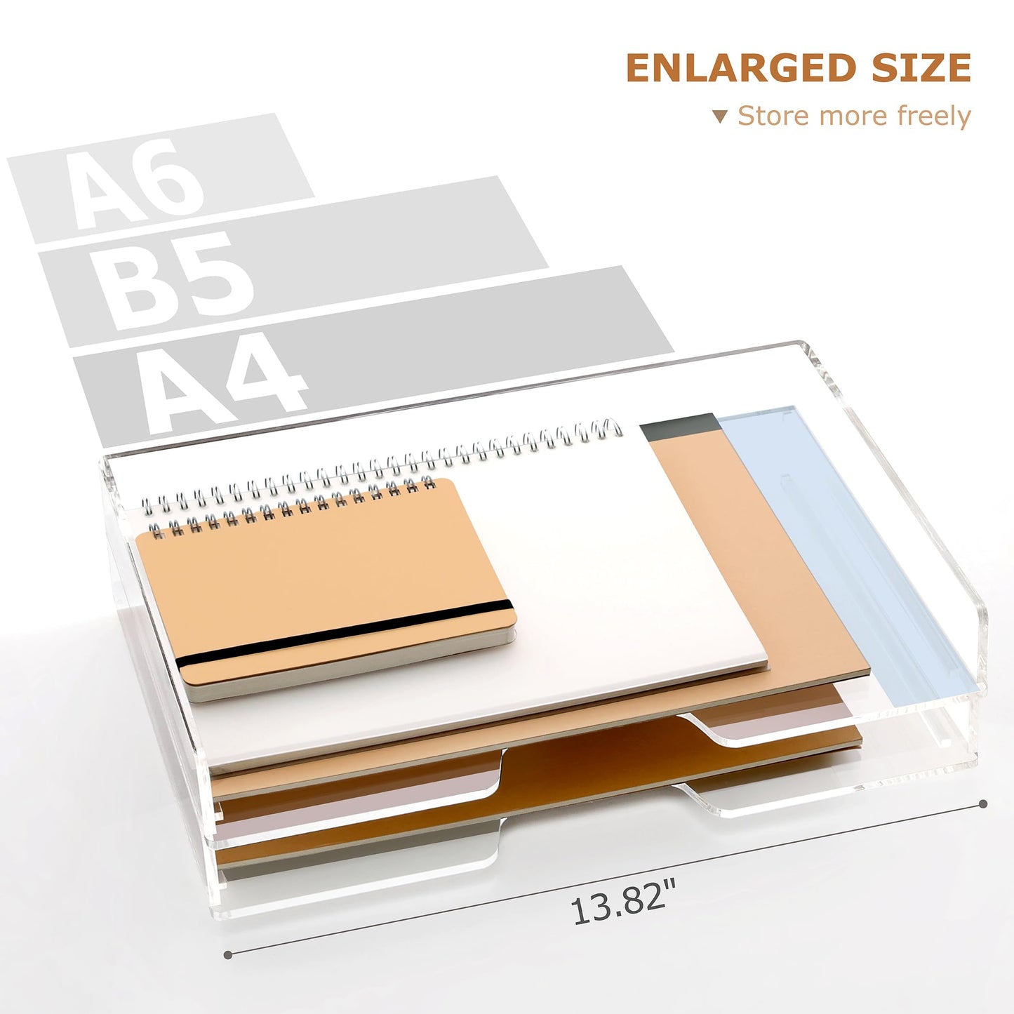 SANRUI 4 Tier Acrylic Paper Letter Tray Desk Stackable Organizer Trays，Clear Enlarged A4 Stackable File Document Tray， Workspace Office Supplies Organizers and Accessories Sorter，13.82inx9.29inx6.7in