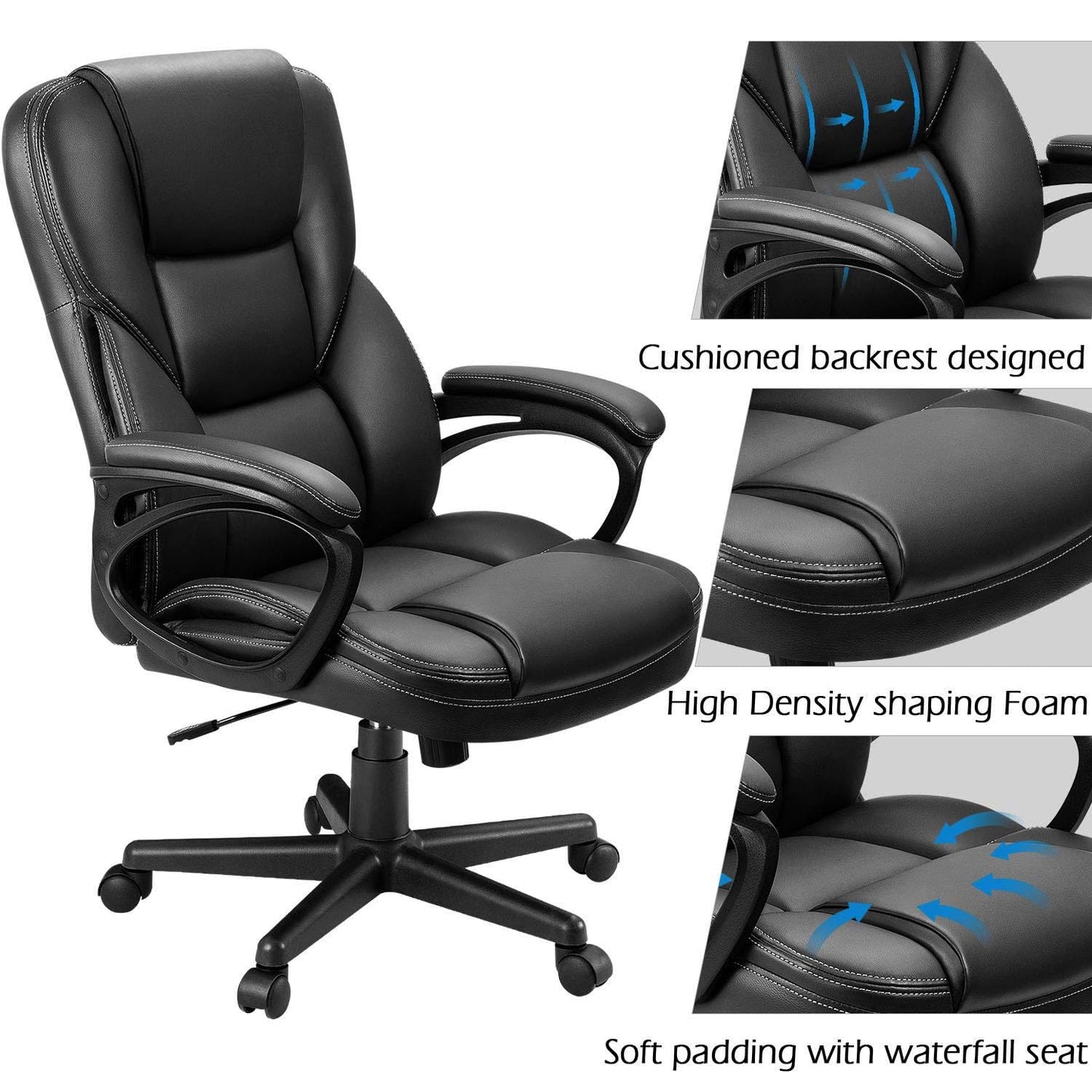 Furmax Office Executive Chair High Back Adjustable Managerial Home Desk Chair, Swivel Computer PU Leather Chair with Lumbar Support