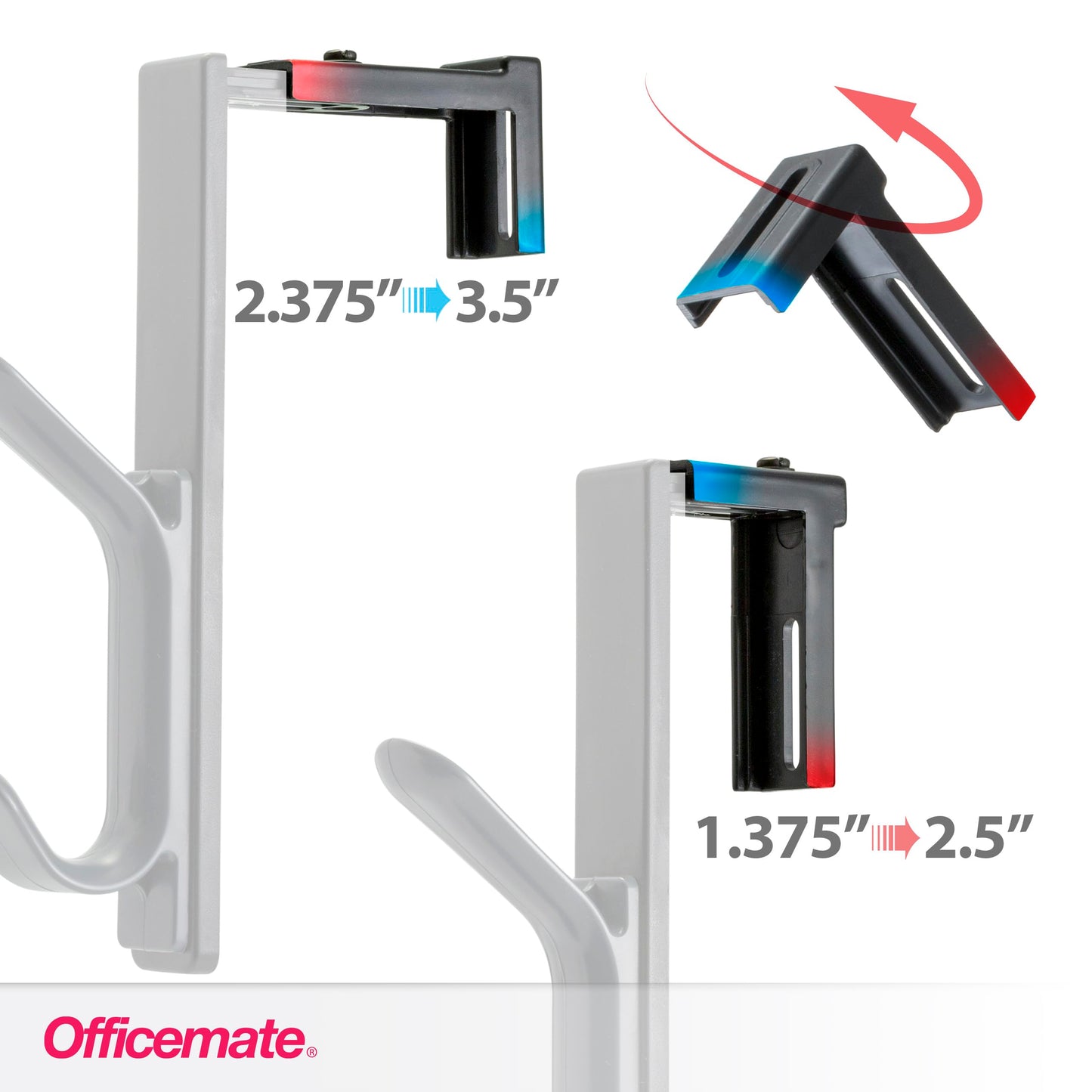 Officemate Double Coat Hooks for Cubicle Panels, Adjustable 1.25-3.5 Inch, Charcoal (22005)