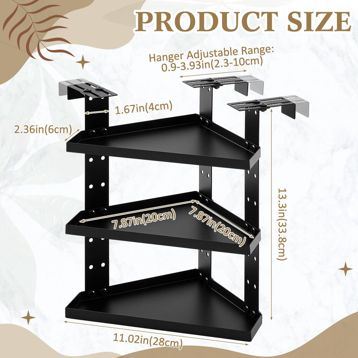 BrightRow 3 Tier Large Cubicle Corner Shelf, Office Cubicle Storage Organizer Accessories, Adjustable Corner Shelf with Hooks