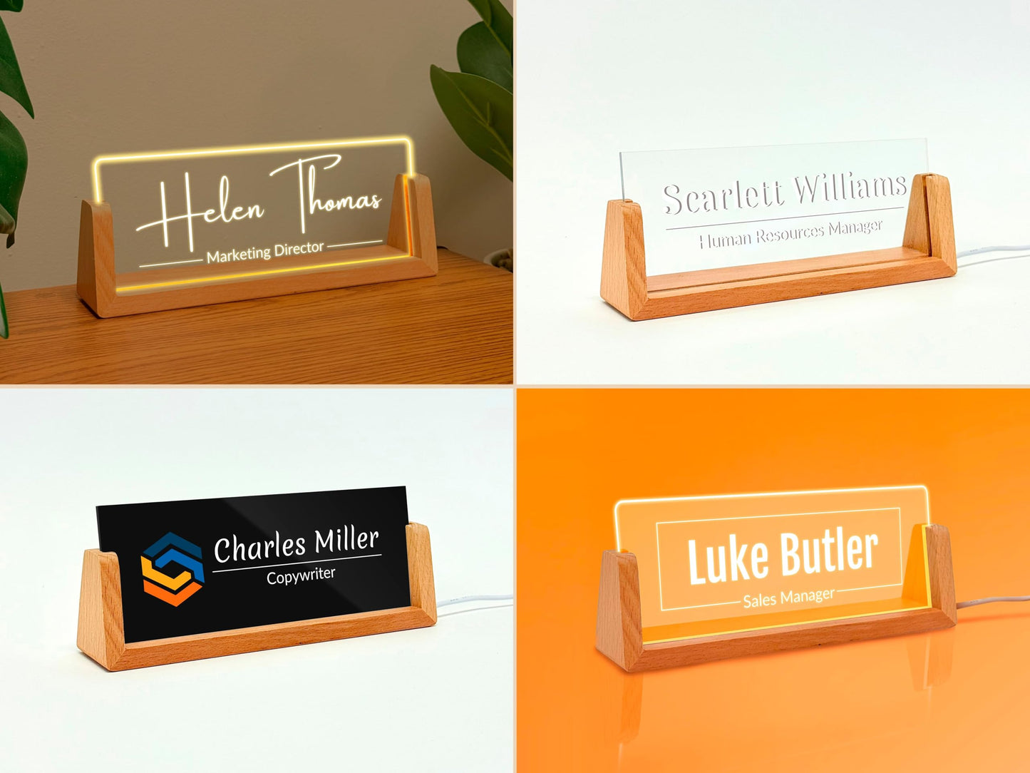Personalized Name Plate for Office Desk - Business Desk Gift with LED Stand Elegant Office Decor for Coworkers Employees Work Gift for Team Members, Valentines Day
