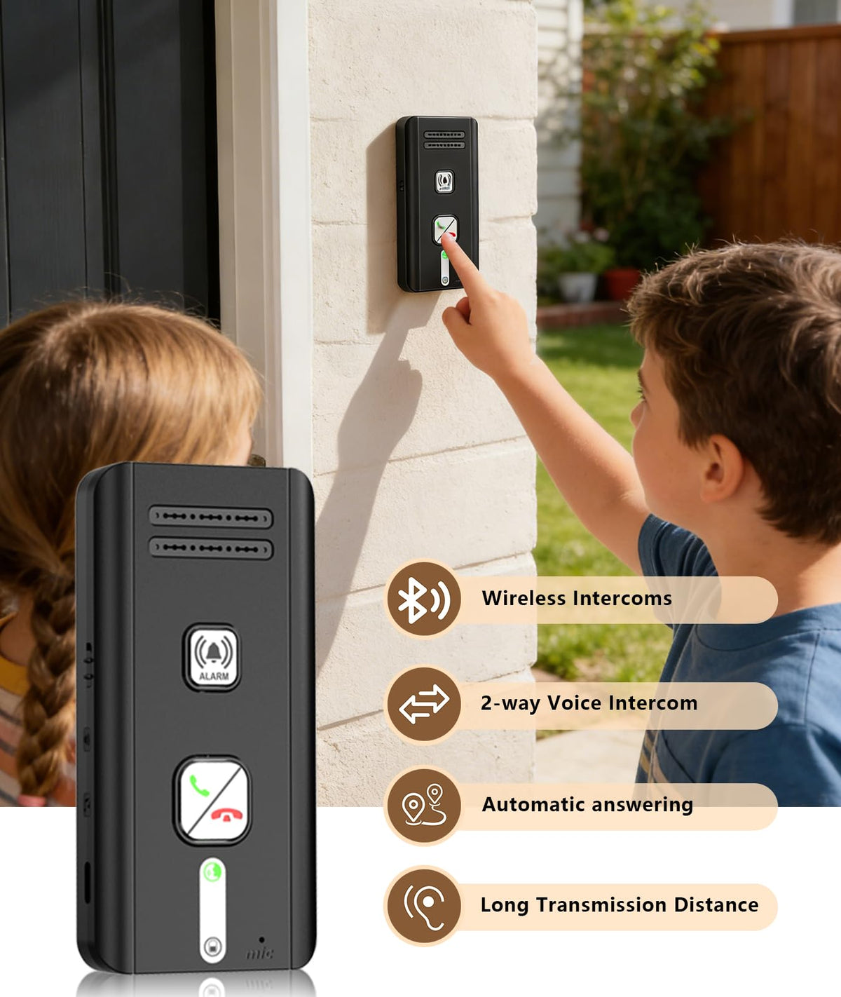 Intercoms Wireless for Home, 2 Way Audio Hands-Free Wireless Intercom System, 1600ft Long Range, 3 Ringtones 5 Volume Levels (Black)