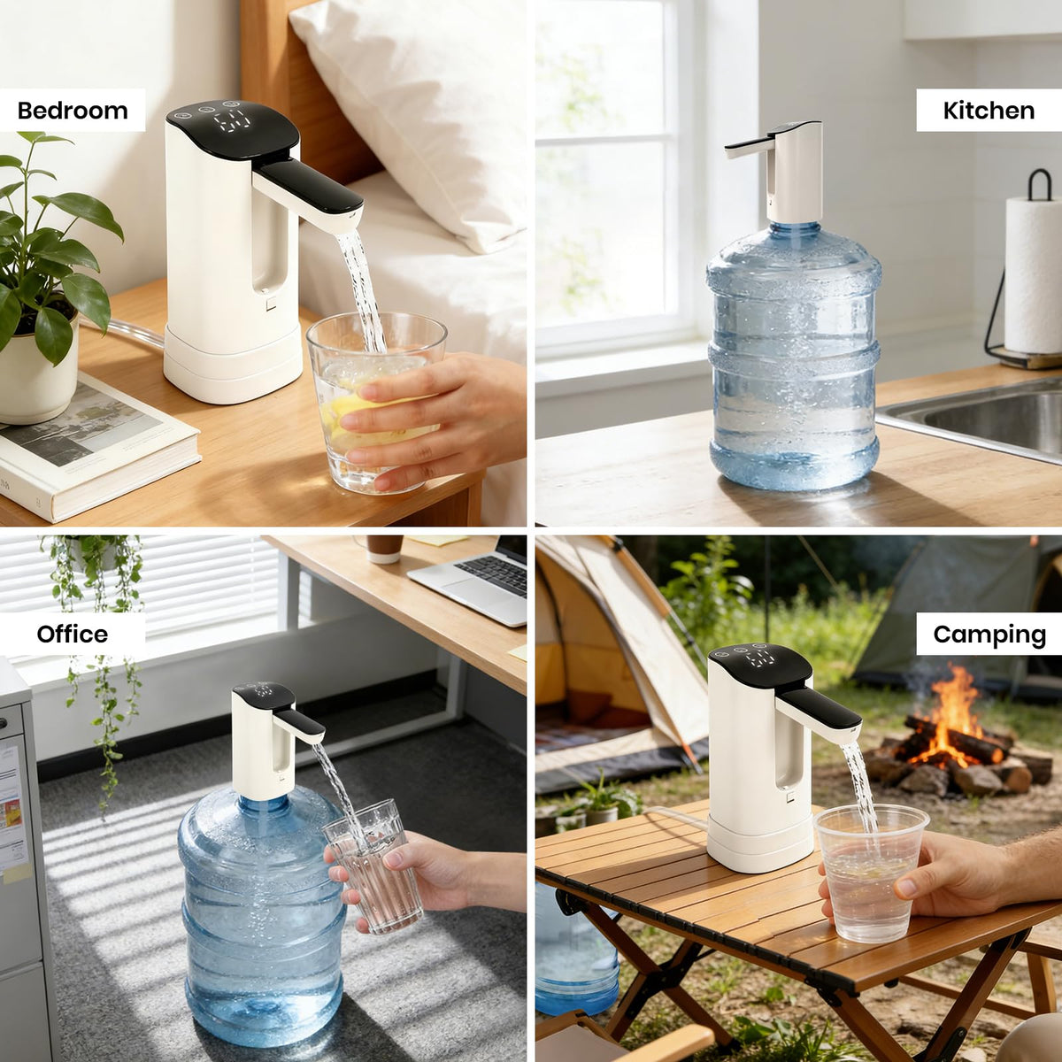 Water Dispenser for 5 Gallon Bottle with Digital Display,Portable USB Charging Electric Water Pump,3 Dispense Modes,Foldable Spout,with Two Water Pumps Dual Outlet,for Home, Kitchen, Camping, Office