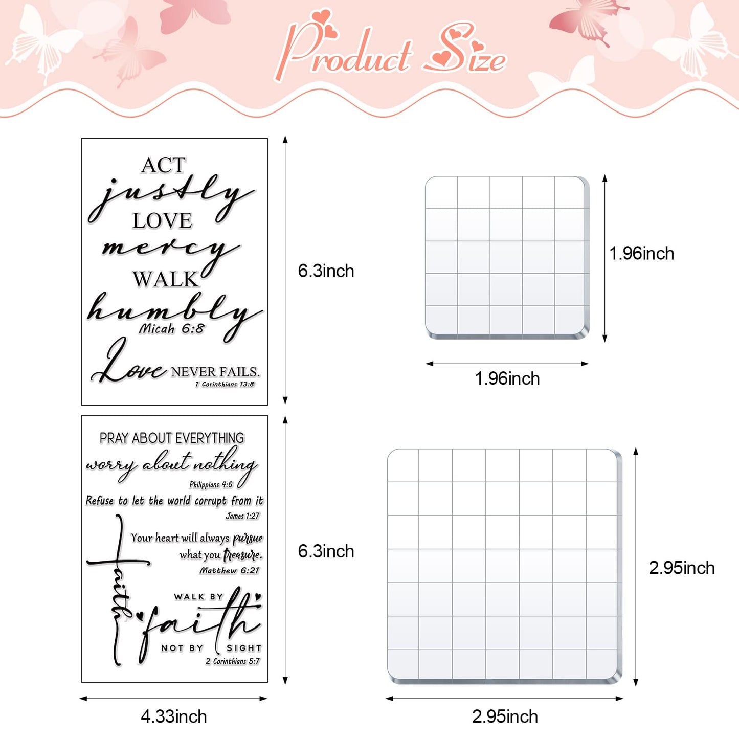 Geyee 8 Pcs Christian Mothers Day Bible Verse Clear Rubber Stamps for Crafting, 6 Sheets Christian Bible Verse Clear Rubber Stamp 2 Pcs Acrylic Blocks for DIY Journal Card Making Scrapbooking Decor