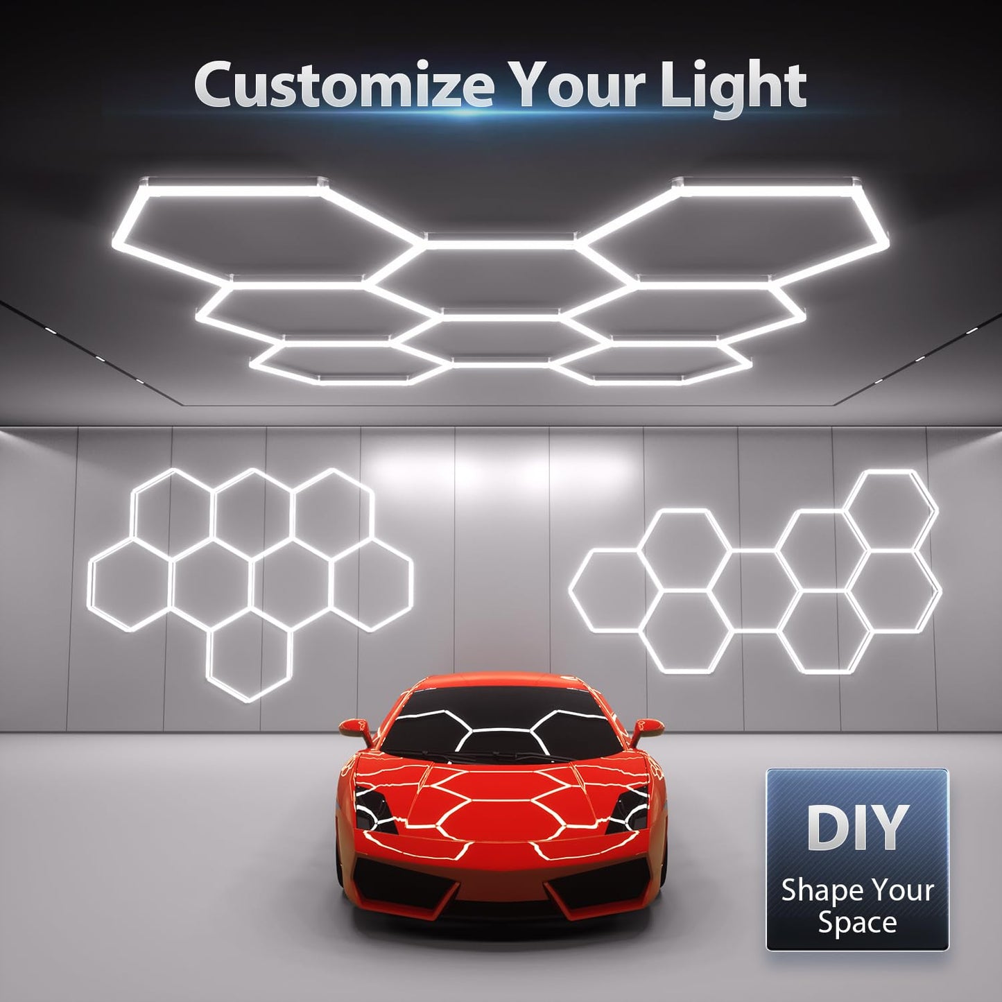 Litezone Hexagon Garage Lights: 245W 35 Pack 8 Grids LED Garage Lights - Easy Install 6500K Super Bright Honeycomb Light for Warehouse, Car Detailing Shop, Exhibition Hall, Gym