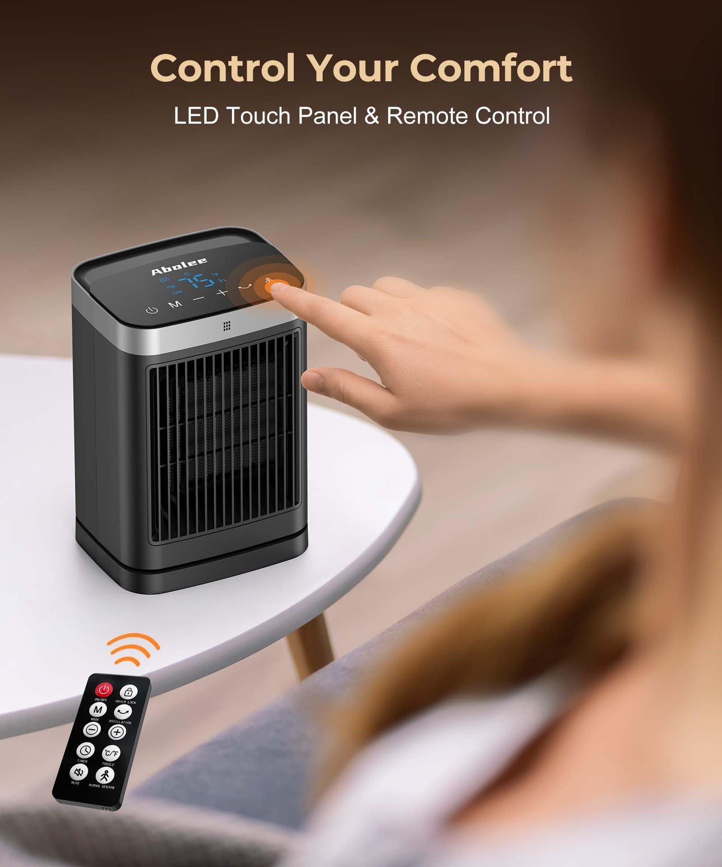 Abolee Space Heaters with Motion Sensor,Portable Heaters for Indoor Use,Electric Small Heaters for Large Room Bedroom Office Garage Desk,1500W Ceramic Heating with Remote,Oscillating,Timer,Thermosta