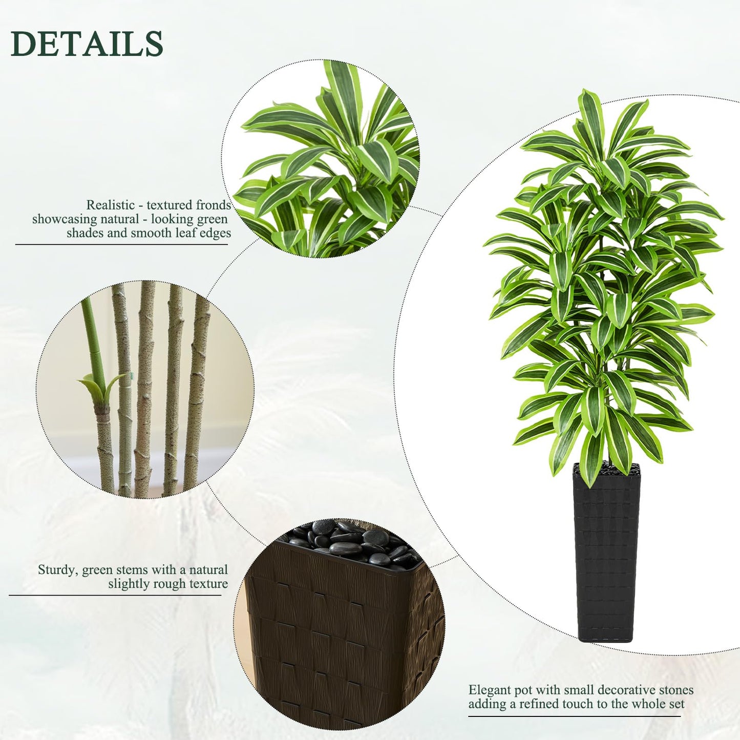 Artifical Yellow Dracaena Tree Indoor, 7FT Tall Fake Floor Plants with Black Planter & Pebbles, Fuax Silk Yucca Tree for Home Office Living Room Bedroom Farmhouse Modern Outdoor Topiary Tree