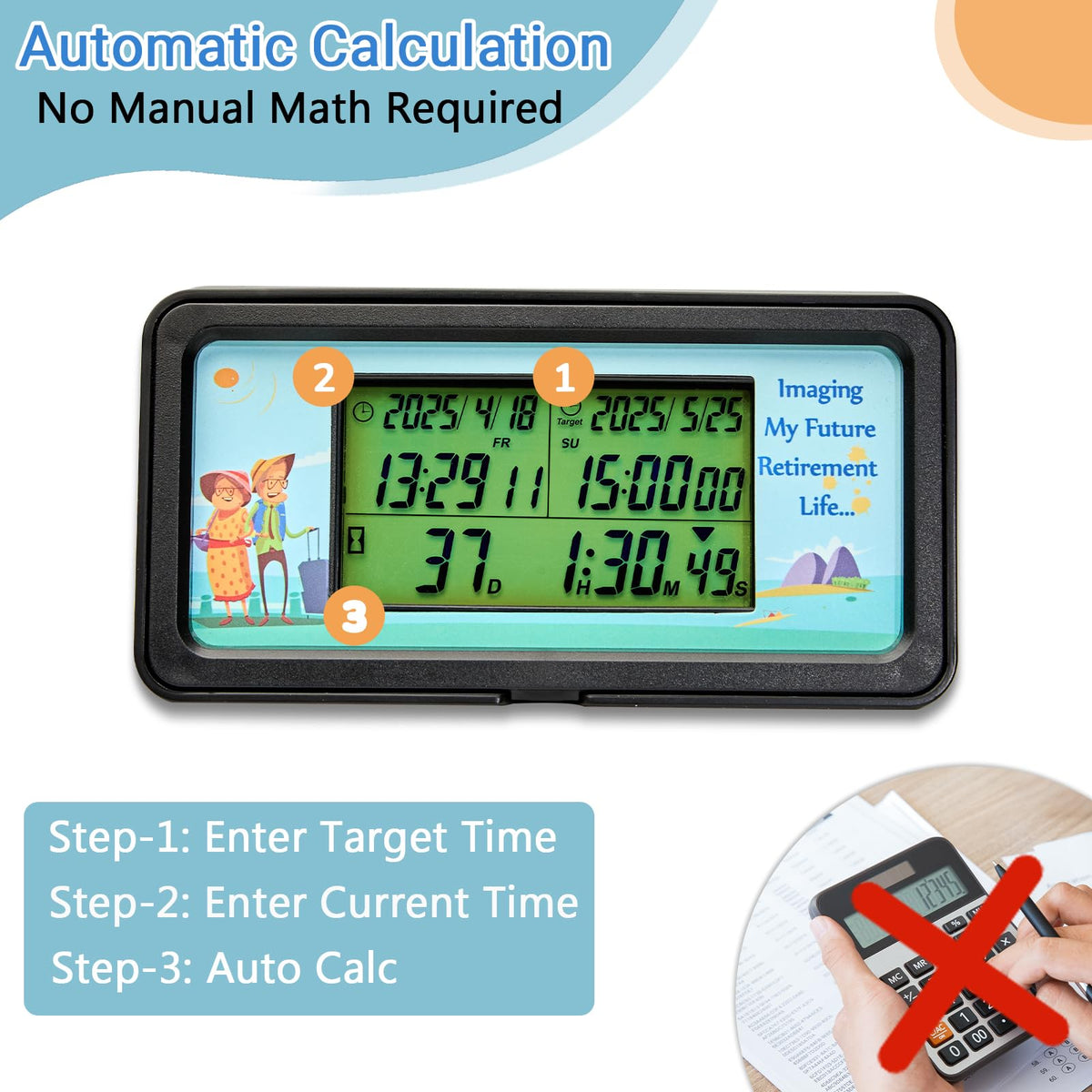 AIMILAR 1999 Days Countdown Timer - Digital Countdown Clock for Retirement & Events with Backlight, Alarm Functuon, Dual Time Display, Customizable Cards