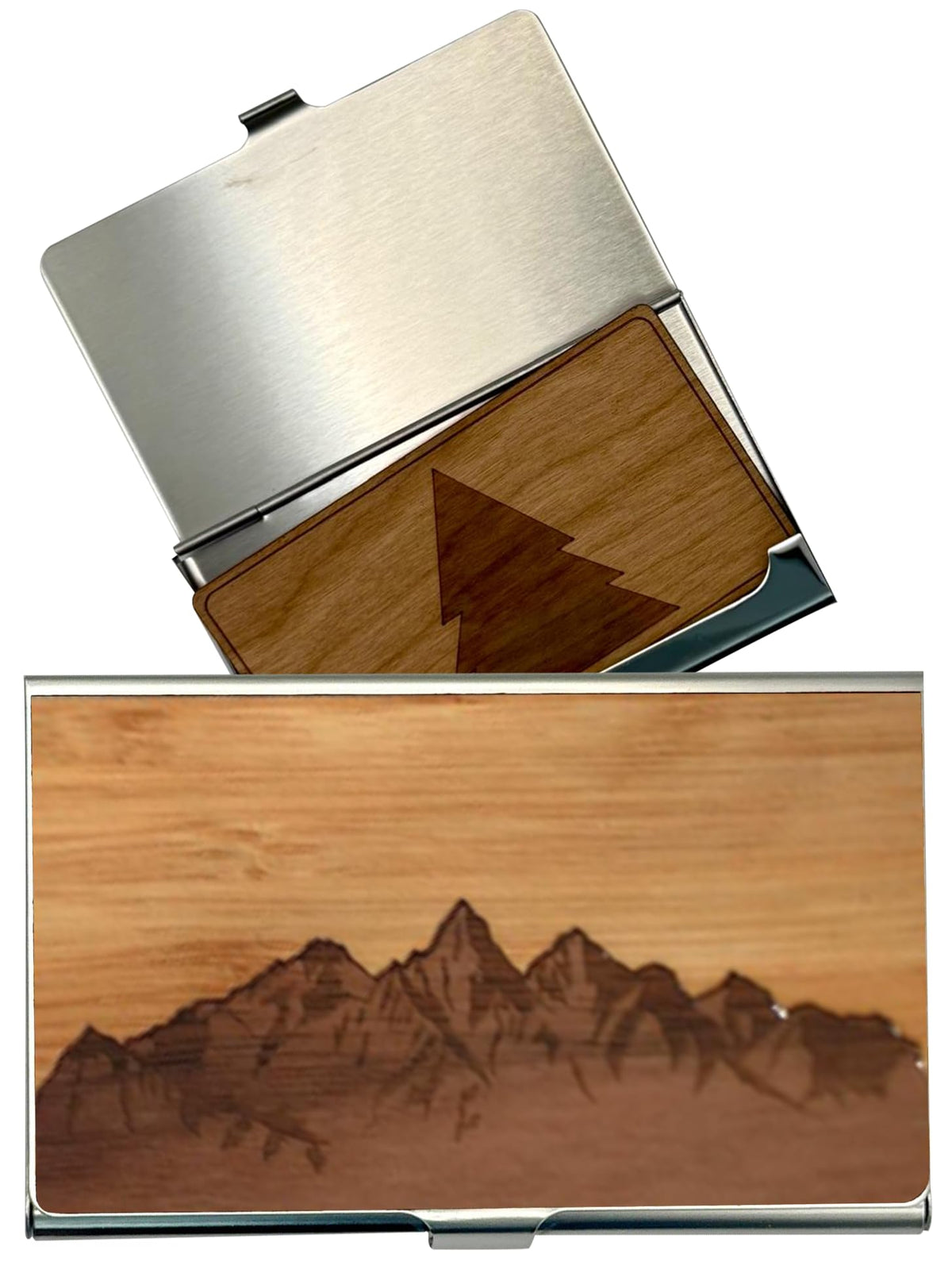 WUDN Handcrafted Business Card Holder Wallet For Men and Women | Holds Up to 20-25 B-Cards or 8-10 Credit Cards | Wooden & Stainless Business Card Case with Buckle Closure, Made in Idaho, USA.