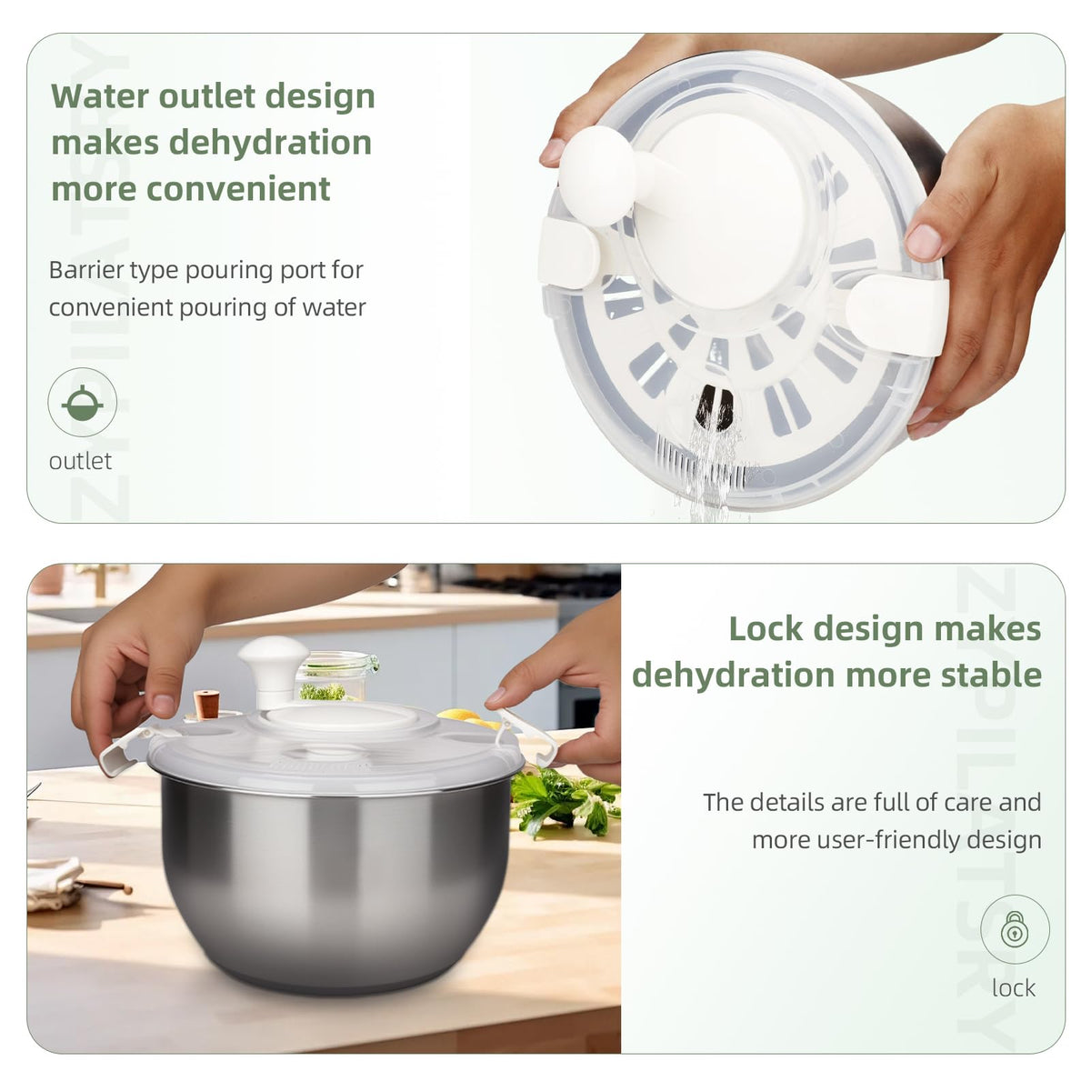 Zypilatsry 6L-Stainless Steel Salad Rotator, Vegetable Dishwasher,Lettuce Cleaner and Dryer, Kitchen Strainers.