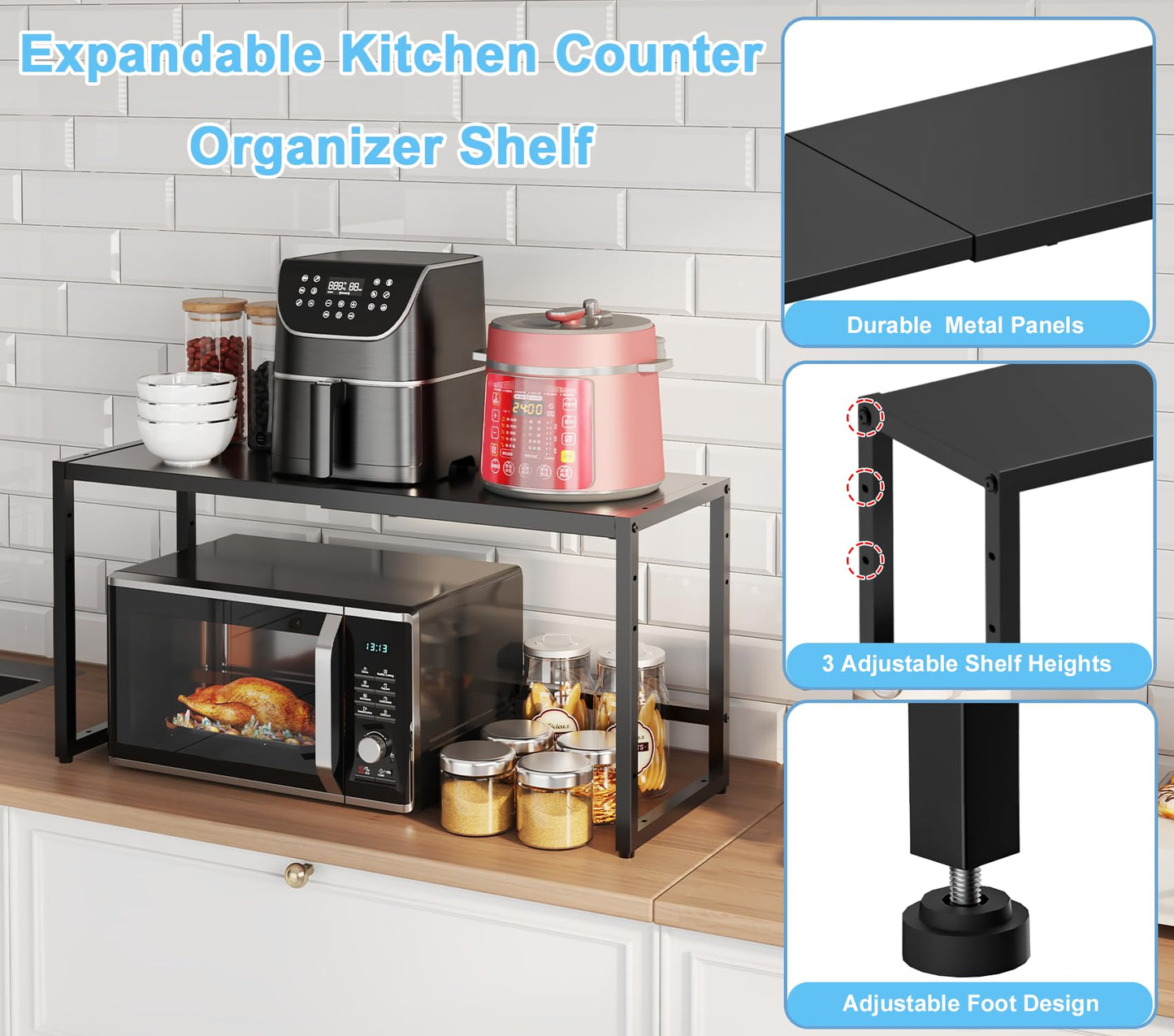 Expandable 110 LBS Heavy Duty Storage Shelves,Metal Shelving Unit for Pots Pans Microwave Small Appliance,Adjustable Storage Rack Shelf Organizer For Kitchen Garage Warehouse Cabinet Closet Pantry