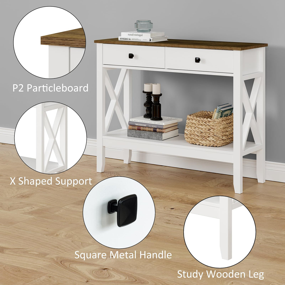 Lomojo Console Table,Sofa Table 13.8" D x 39.37" W x 31.5" HEntryway Table with 2 Drawers Storage Shelve Foyer Table for Entryway Farmhouse Hallway Tables (White)