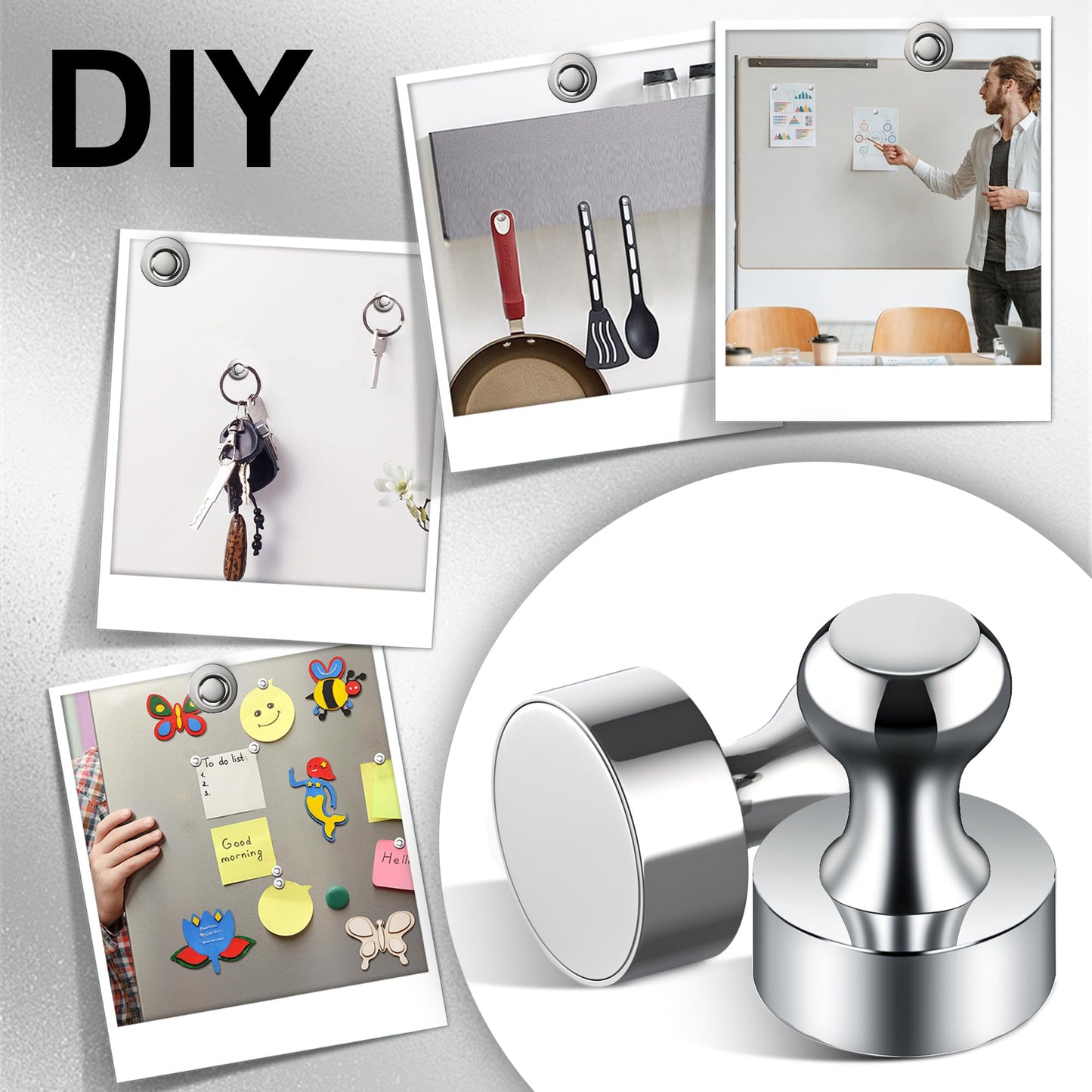 Tiergrade Metallic Magnets, Refrigerator Magnets, 48 Pack Silver Magnetic Push Pins, Strong Fridge Magnets, Multi-use Whiteboard Magnets Perfect for Kitchen Office Classroom
