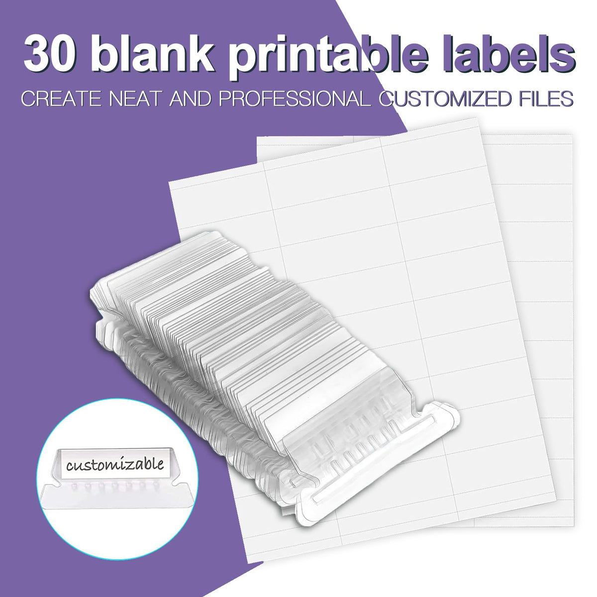 HERKKA Hanging File Folders, 30 Pack Reinforced Letter Size Hanging Folders, Designed for Bulky Files, Filing Cabinet, 1/5-Cut Adjustable Tabs (Purple)