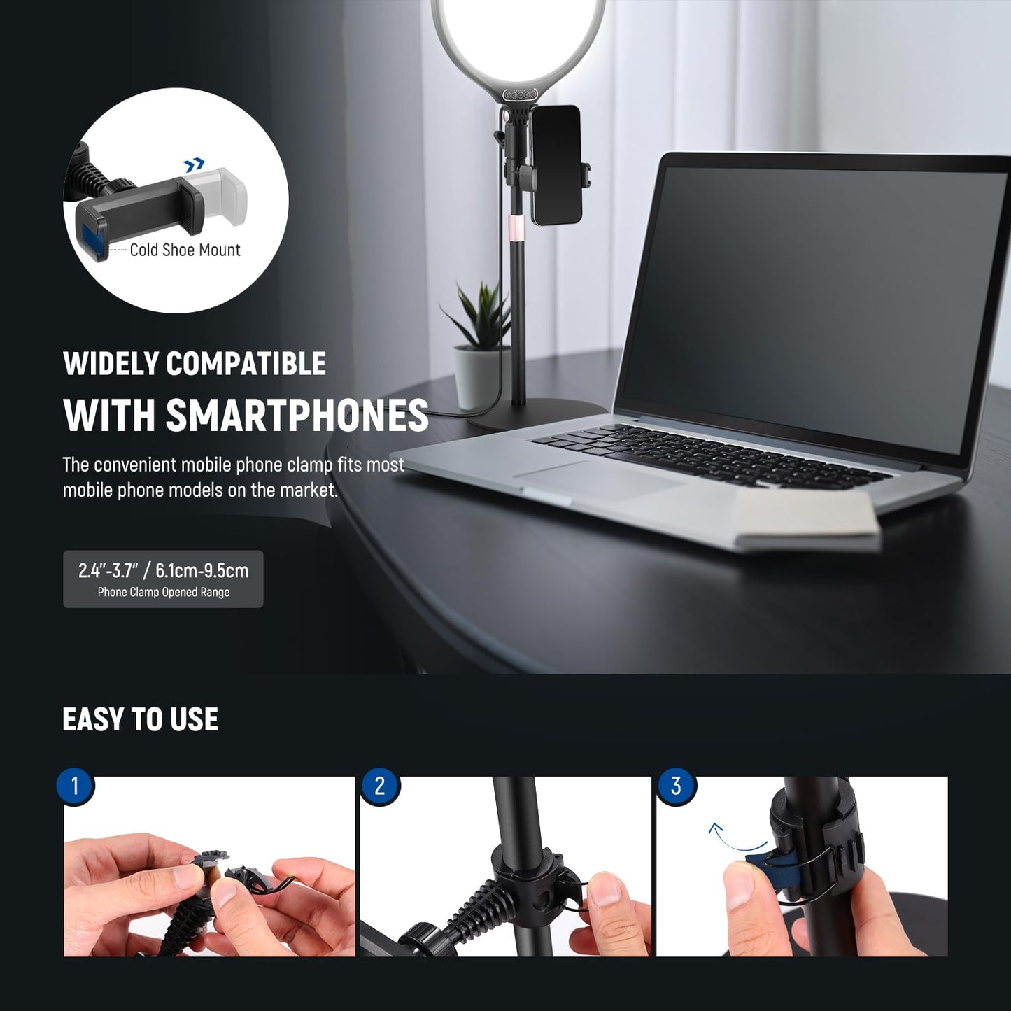 NEEWER Basics 2 Pack 10.5" Desktop LED Ring Light with Stand for Desk/Phone Holder, 3000-6500K Full Screen 15W Panel Lighting for iPhone Recording Streaming Selfie Laptop Webcam Video Conference, R10