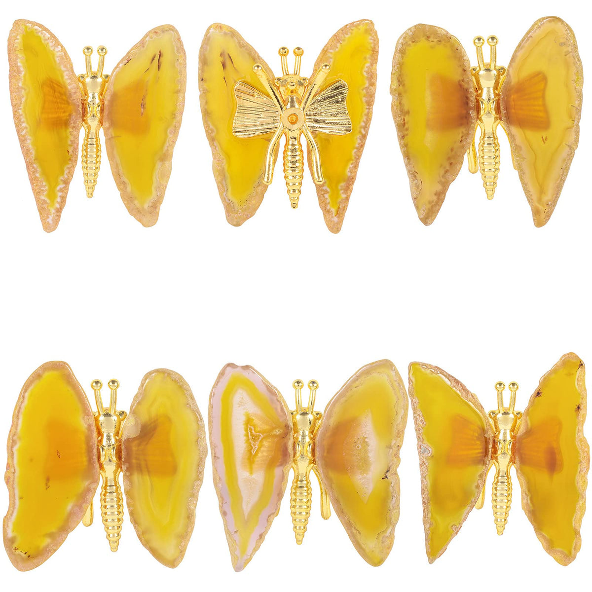 Rockcloud Set of 2 Agate Slices Butterfly Decorative Ornament, Butterfly Stand Figurine Collection for Home Office Desktop Decor, Yellow