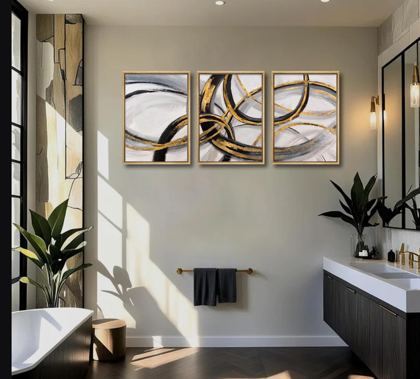 3Pcs Black and Gold Wall Art Modern Abstract Art Wall Decor Black Gold Line Painting Pictures Minimalist line Poster Prints for Living Room Bedroom Office Home Decoration 12x16inch Unframed
