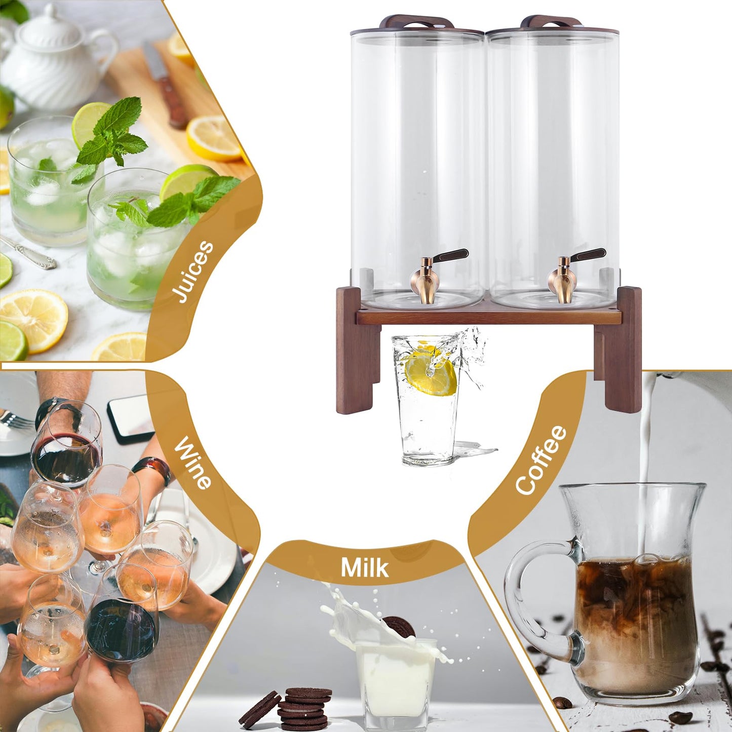 2PCS 1.6 Gallon Drink Dispenser,Glass Water Dispenser with Stand,Beverage Dispenser with Stainless Steel Spigot,Drink Dispensers for Parties,Bars,Restaurants