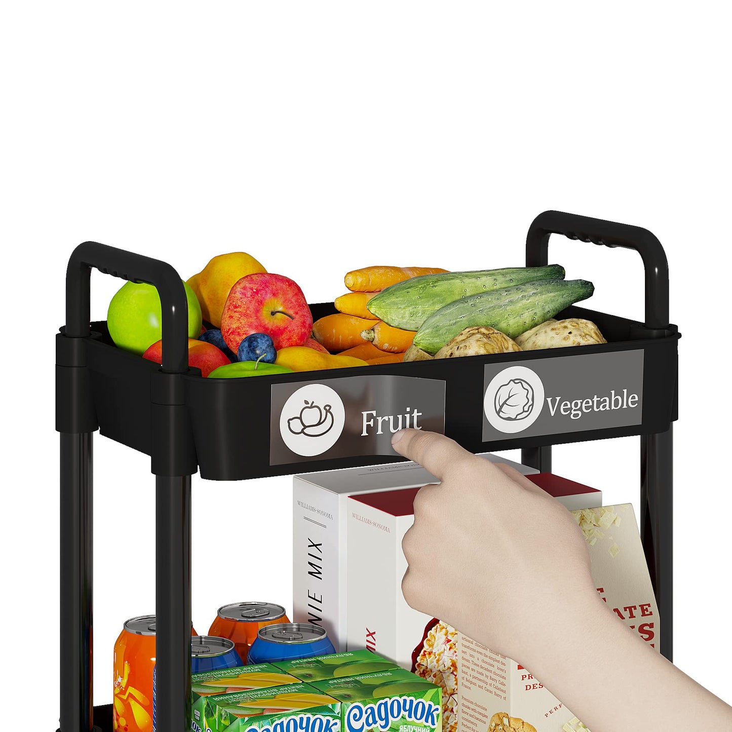 Laiensia 3-Tier Storage Carts,Multifunction Utility Rolling Cart Kitchen Storage Organizer,Mobile Shelving Unit Cart with Lockable Wheels for Bathroom,Laundry,Living Room,With Classified Sticker,Black