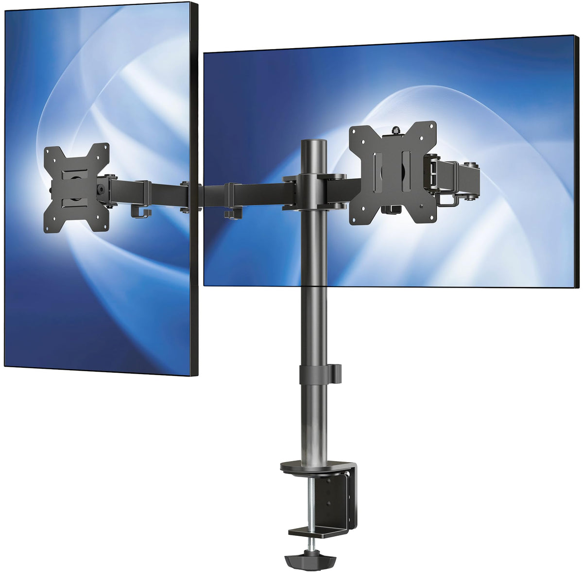 VIVO Dual Monitor Desk Mount, Holds 2 Computer Screens up to 30 inches and 22lbs Each, Heavy Duty Fully Adjustable Steel Stand with C-Clamp and Grommet, Black, STAND-V002