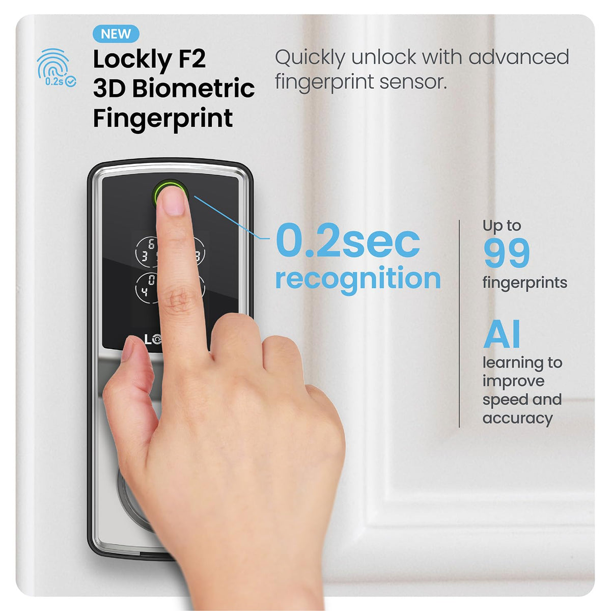 Lockly Secure Pro (Latest Version), Smart Lock with Built-in Wi-Fi, New-Gen Fingerprint Door Lock, Keyless Entry Deadbolt, PIN Genie Keypad, Auto Lock, App Remote Control, Easy Installation