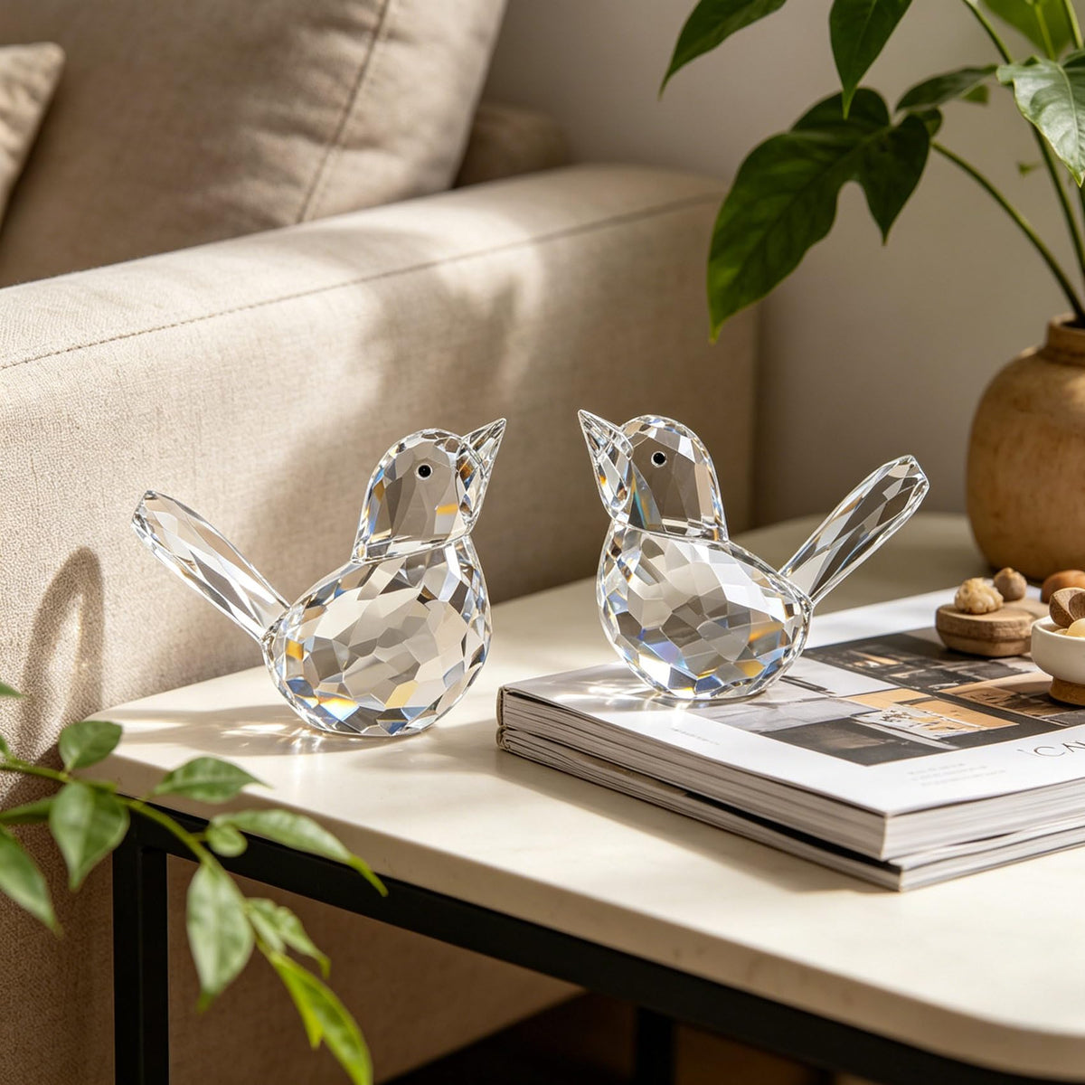 YWHL 2Pcs Clear Crystal Bird Figurines, Handmade Glass Birds Gifts for Women Men, Art Animals Decorative Ornament Collectible Figurine (Clear)