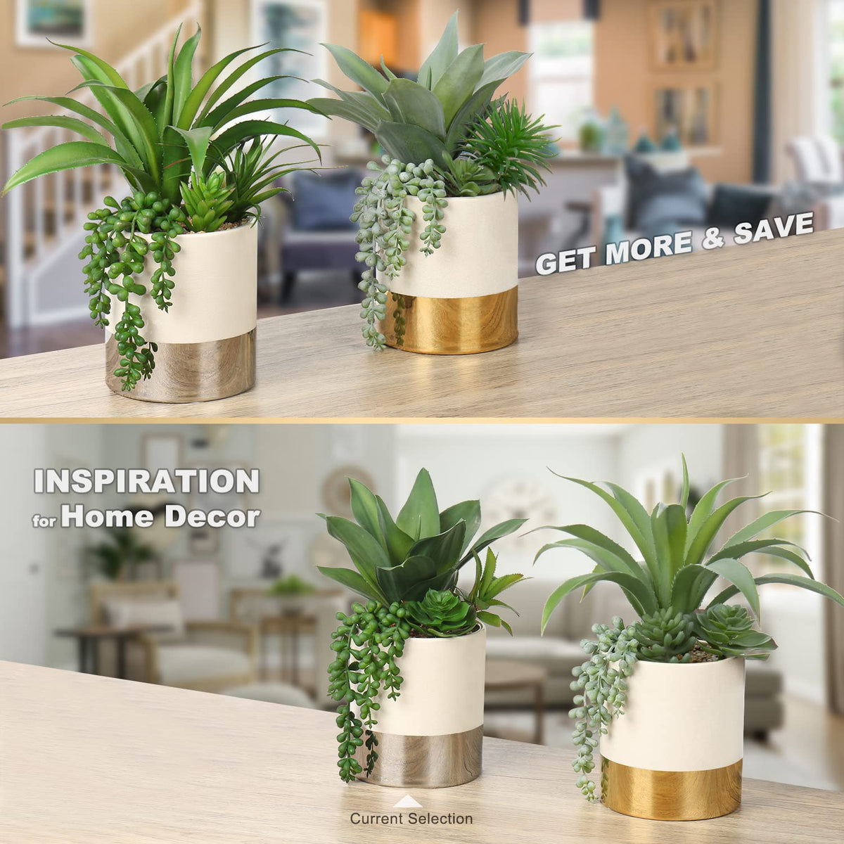 Hollyone Large Artificial Succulents Plants Faux Succulents 12" Fake Succulent Plants in Gold Ceramic Pot Succulent Plant for Desk Modern Home Living Room Office Table Bathroom Decor