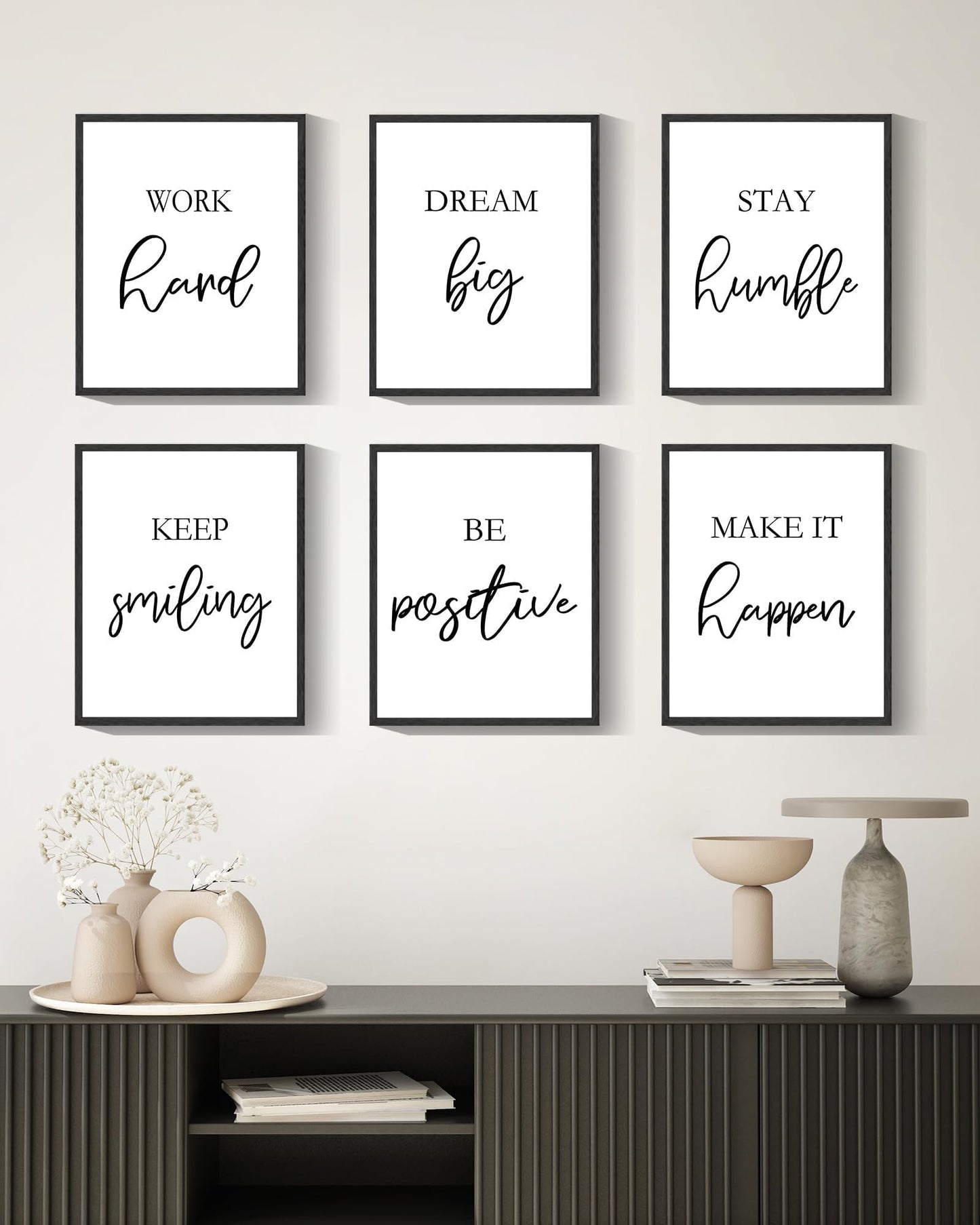 Drsoum Motivational Wall Decor Inspirational Office Wall Art Framed Quotes Encouraging Posters for Office Bedroom Sayings - 8x10in x6 PCS (Black Framed)