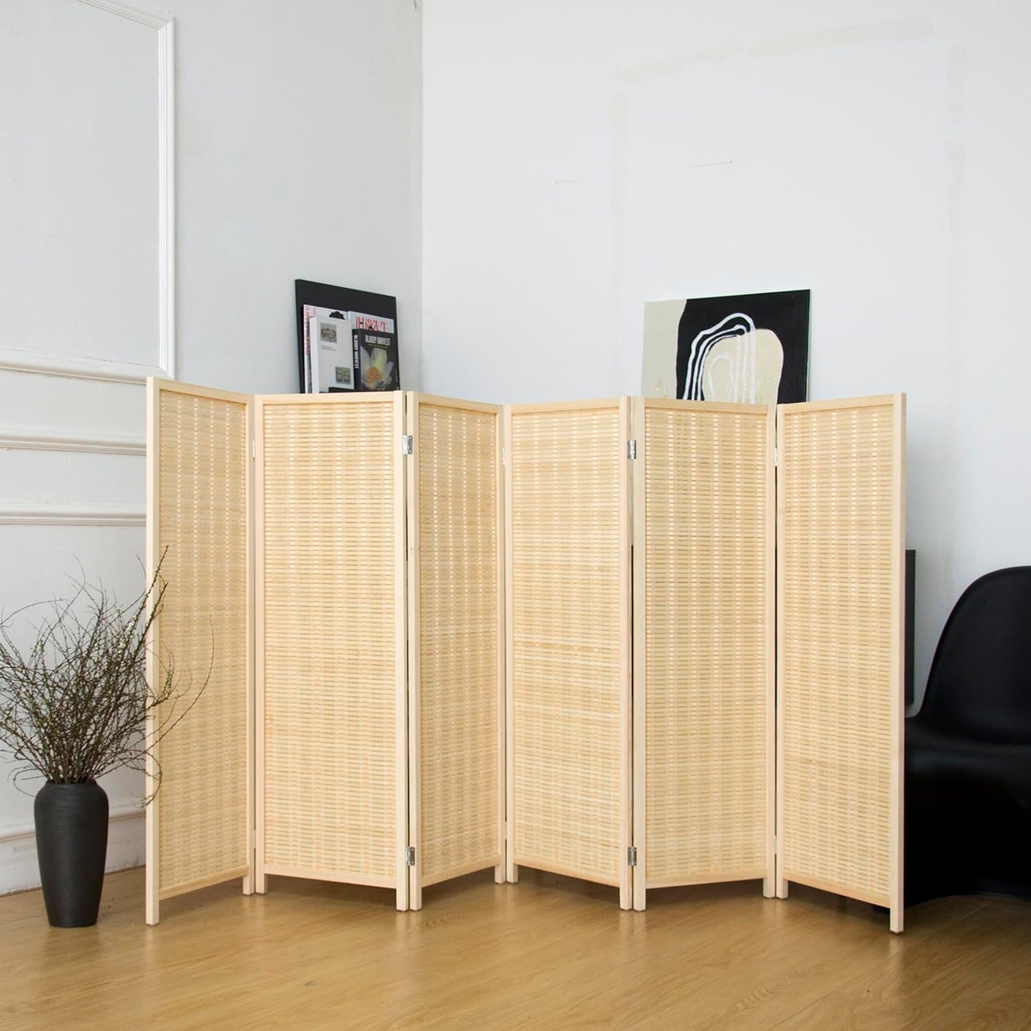 Pawlabay 6 Panel Short Panel Divider Screen,3.95 FT Tall Bamboo Room Divider Folding Privacy Screen,Short Panel Divider Freestanding Room Divider for Room Seperation,Beige