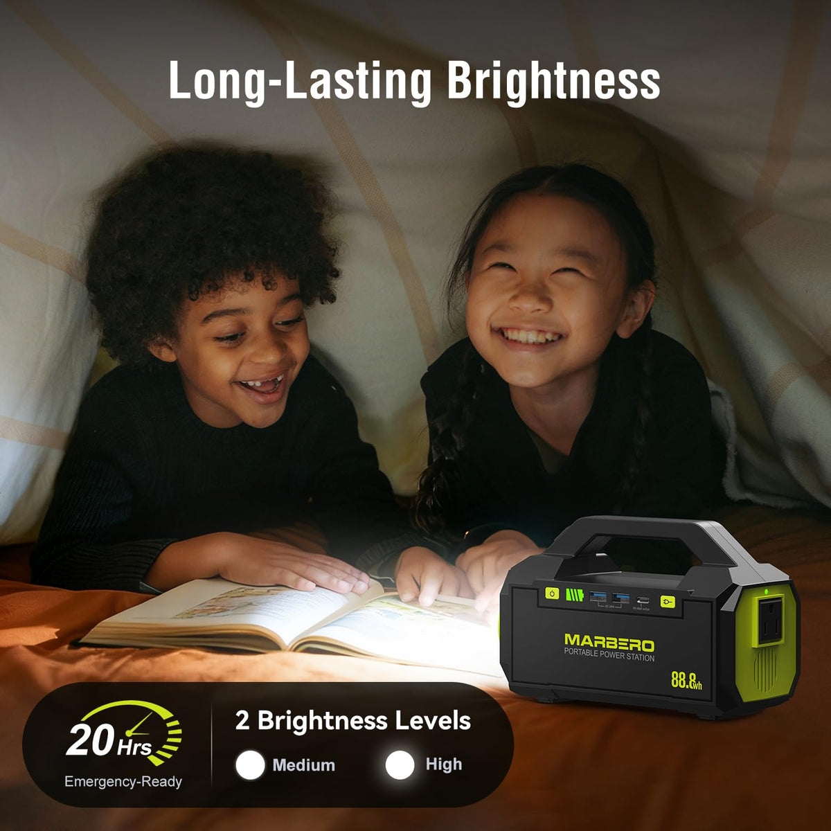 MARBERO Portable Power Station 88.8Wh Camping Portable Charger with Flashlight High Lumens Fast Charging Power Bank with AC Outlet 100W (150W Surge) for Hiking Hurricane Backup Emergencies