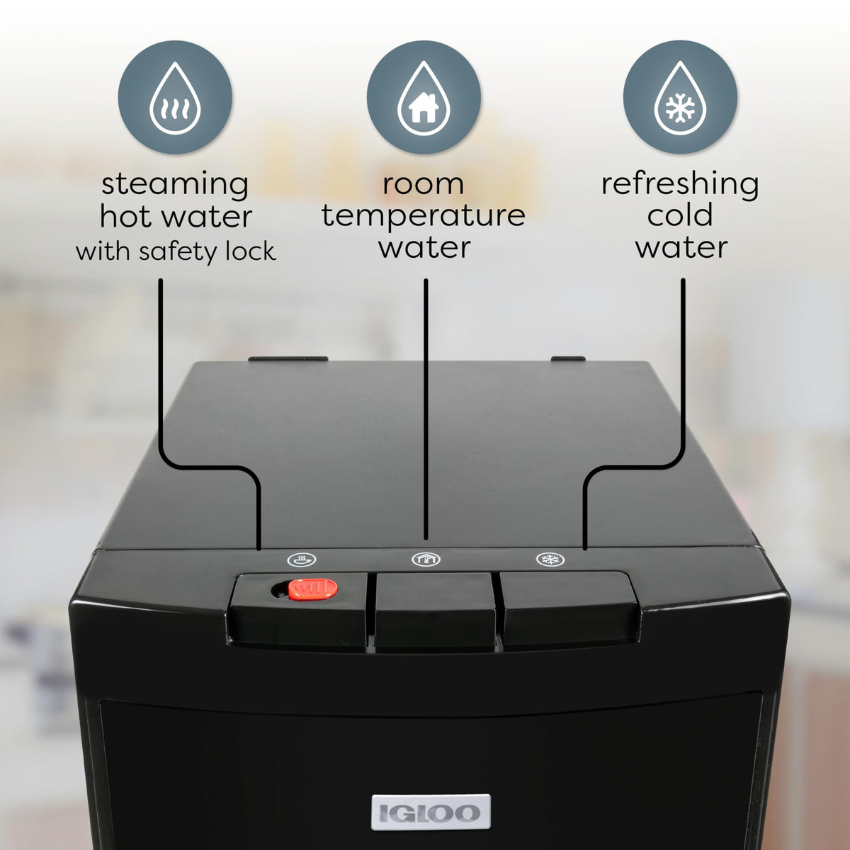 Igloo Bottom-Loading Water Dispenser – Water Cooler Dispenser with Hot & Cold Temperature Settings- Electric Water Dispenser Fits 3- & 5-Gallon Jugs with Child Safety Lock for Home & Office Use– Black
