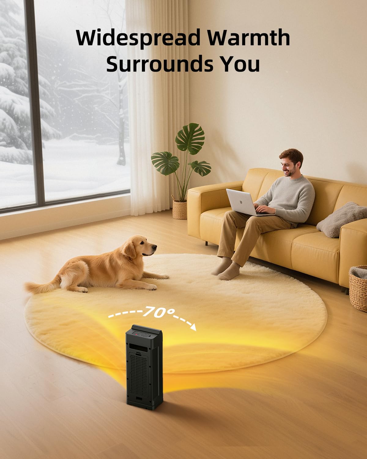Space Heater, Electric Heaters for Indoor Use with Thermostat, Remote, 1-12H Timer, 70°Oscillation and Overheat Protection, 1500W PTC Ceramic Fast Safety Heat, Portable Heater for Office (Black)